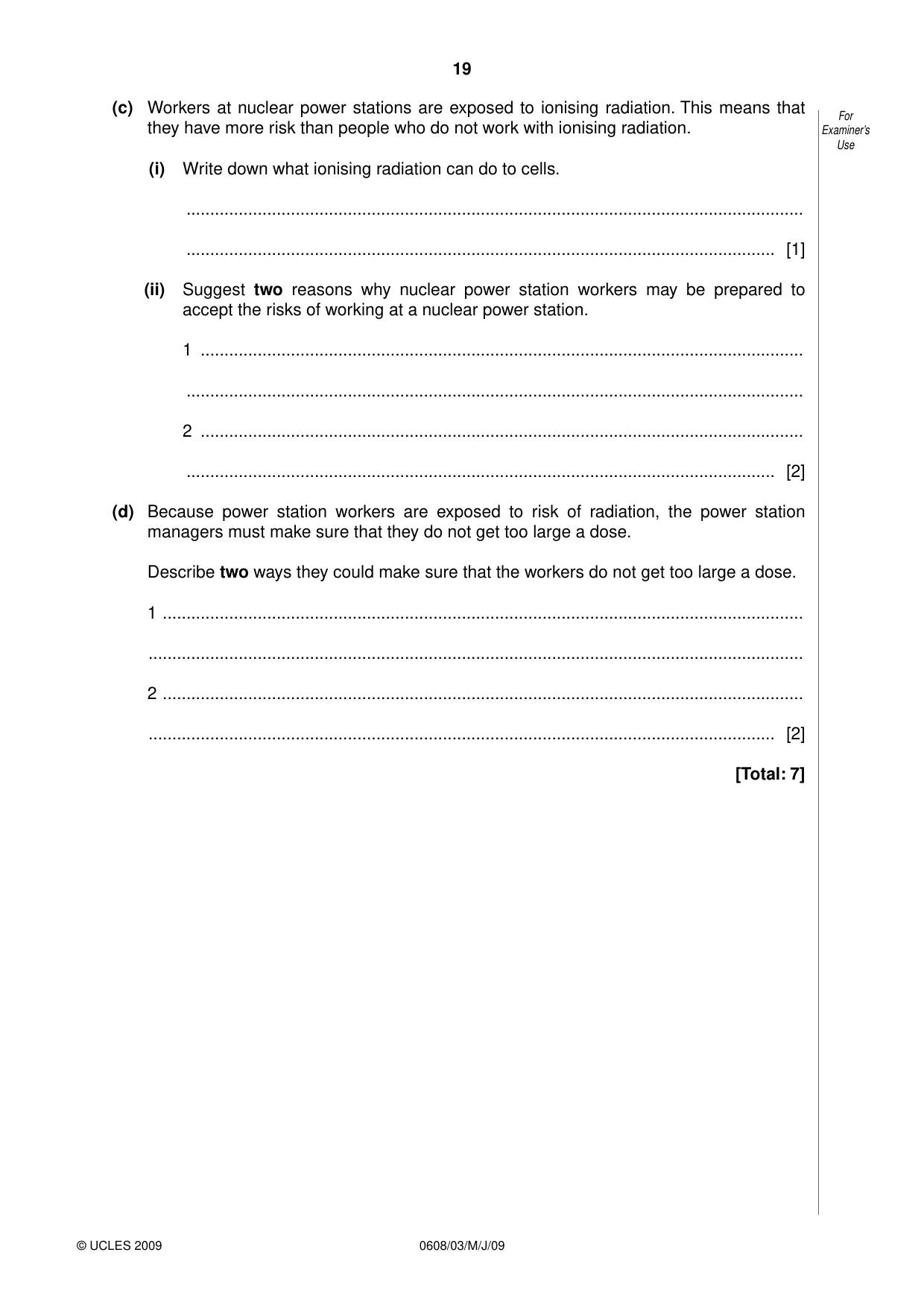 Cambridge IGCSE Twenty-First Century Science 0608 2009 May/June Paper 3 · Variant 1 question paper, page 19 of 20