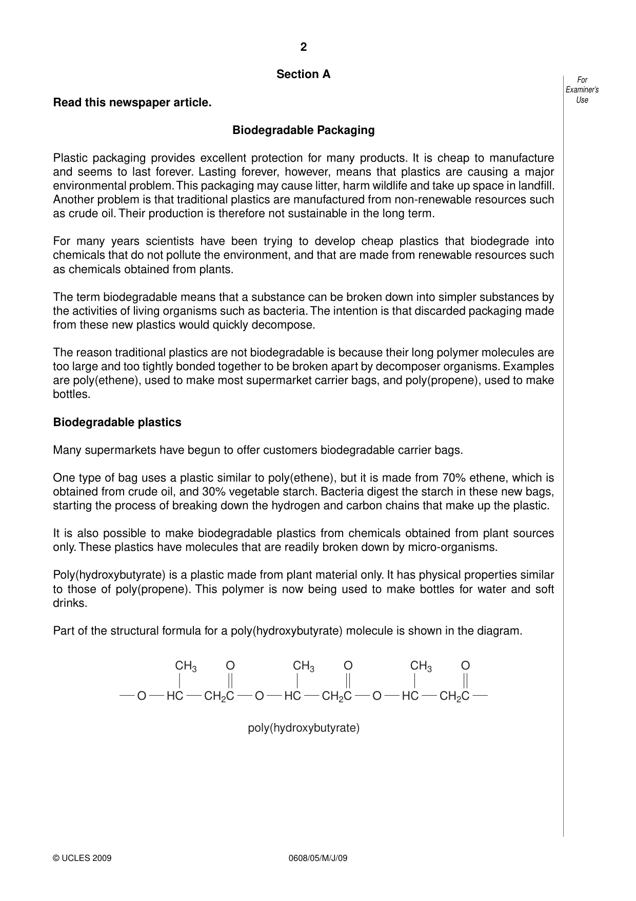 Cambridge IGCSE Twenty-First Century Science 0608 2009 May/June Paper 5 · Variant 1 question paper, page 2 of 16