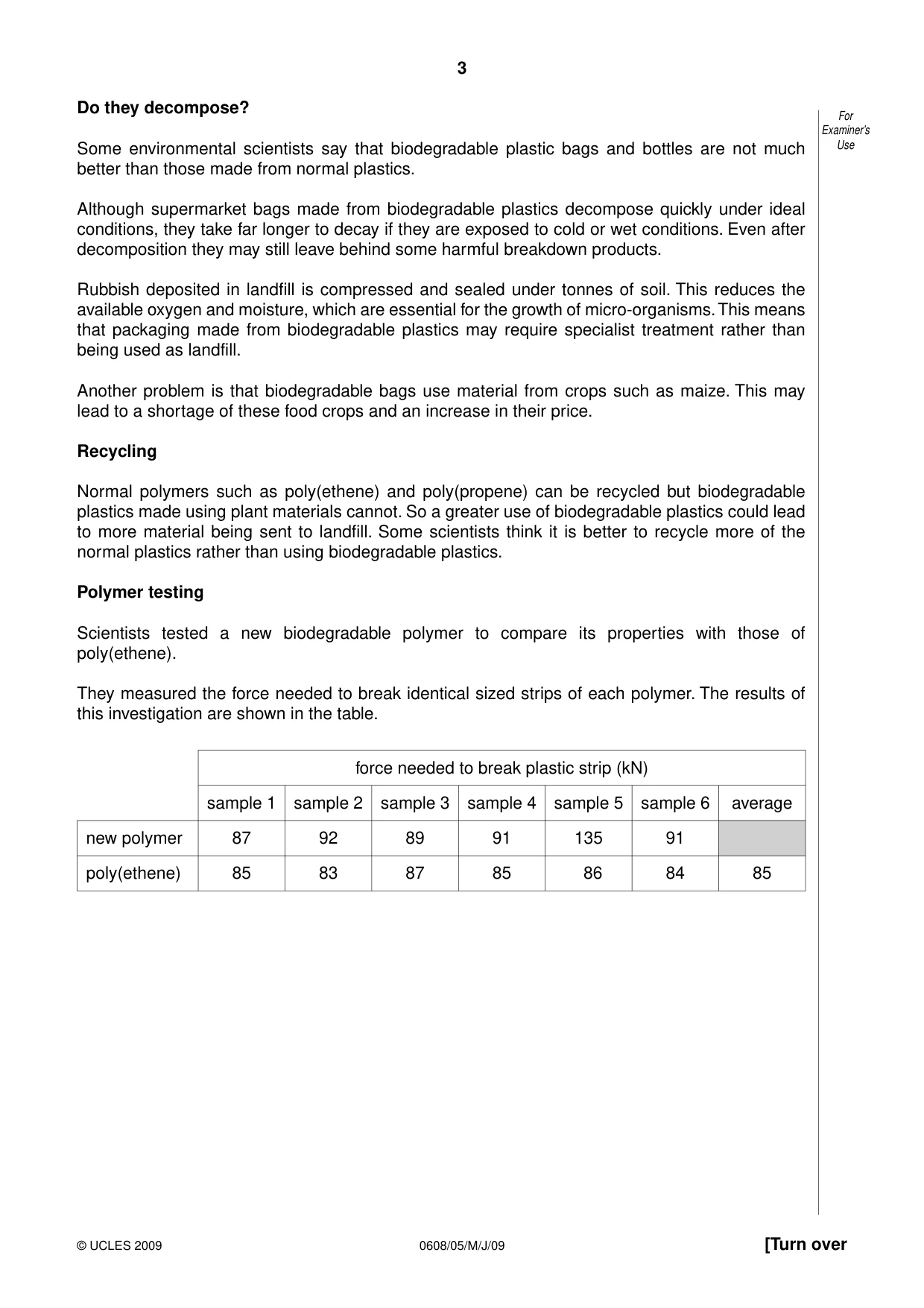 Cambridge IGCSE Twenty-First Century Science 0608 2009 May/June Paper 5 · Variant 1 question paper, page 3 of 16