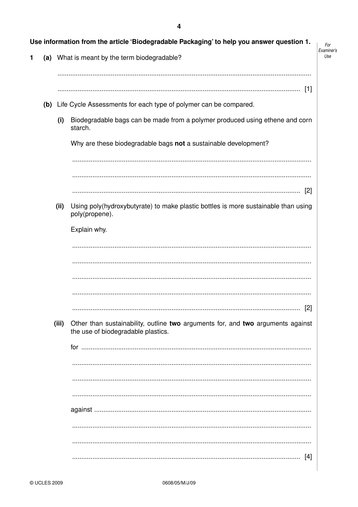 Cambridge IGCSE Twenty-First Century Science 0608 2009 May/June Paper 5 · Variant 1 question paper, page 4 of 16