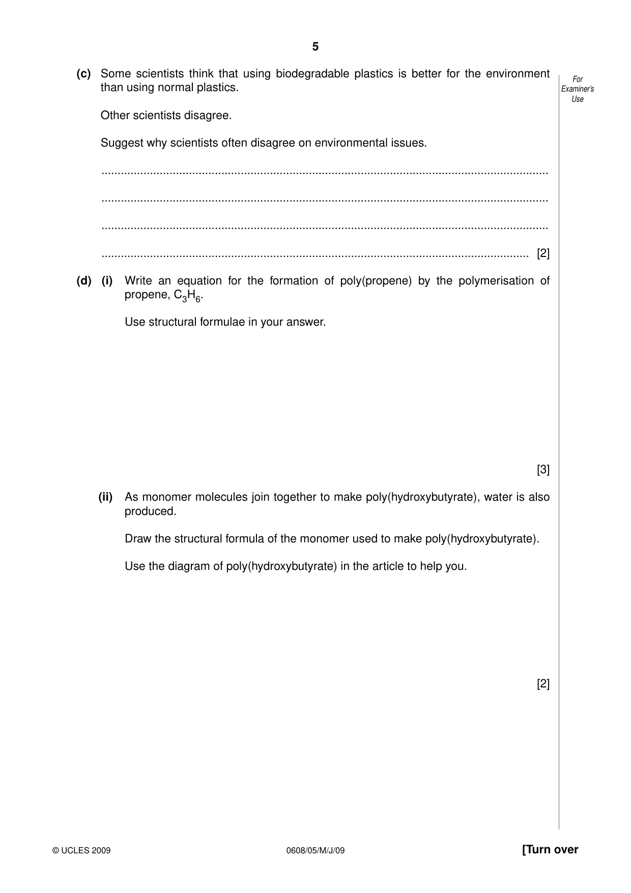 Cambridge IGCSE Twenty-First Century Science 0608 2009 May/June Paper 5 · Variant 1 question paper, page 5 of 16