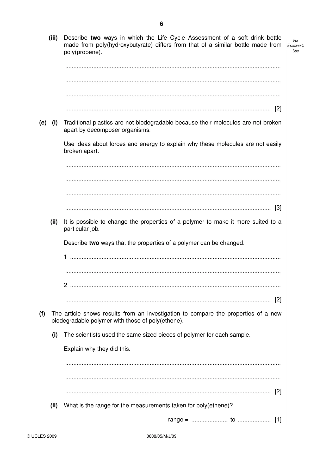 Cambridge IGCSE Twenty-First Century Science 0608 2009 May/June Paper 5 · Variant 1 question paper, page 6 of 16