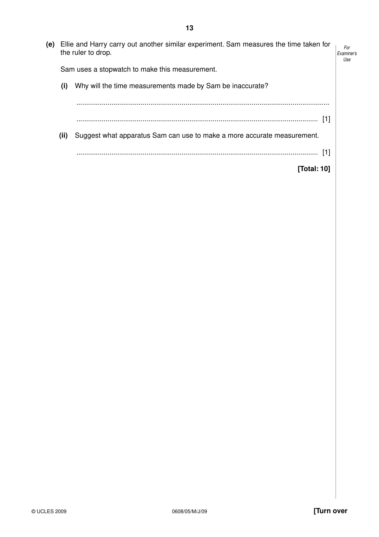 Cambridge IGCSE Twenty-First Century Science 0608 2009 May/June Paper 5 · Variant 1 question paper, page 13 of 16