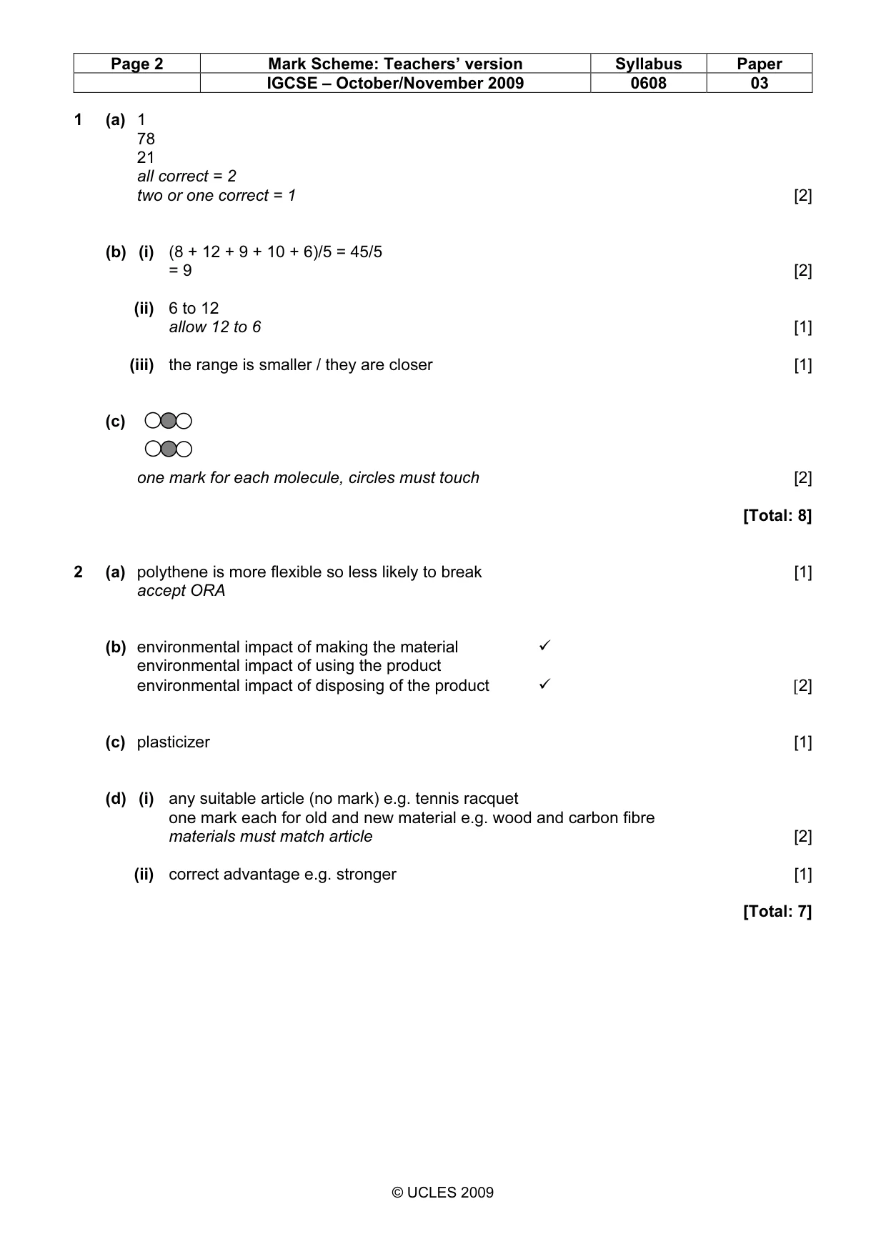 Mark scheme, page 2 of 6