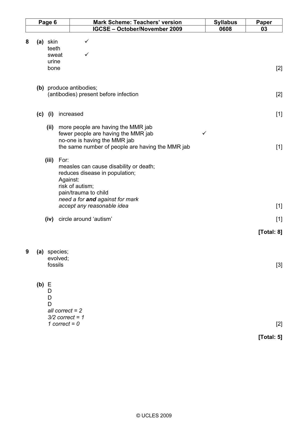 Mark scheme, page 6 of 6