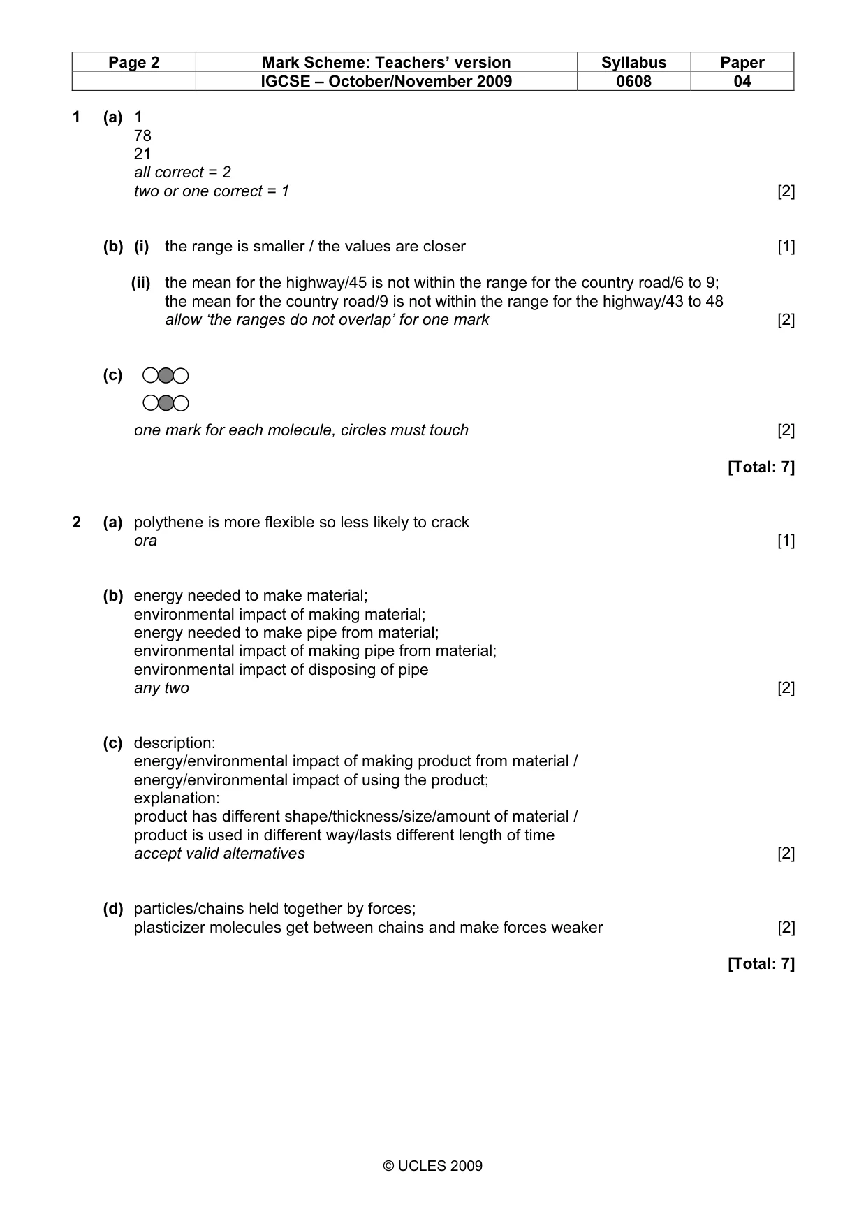 Mark scheme, page 2 of 6