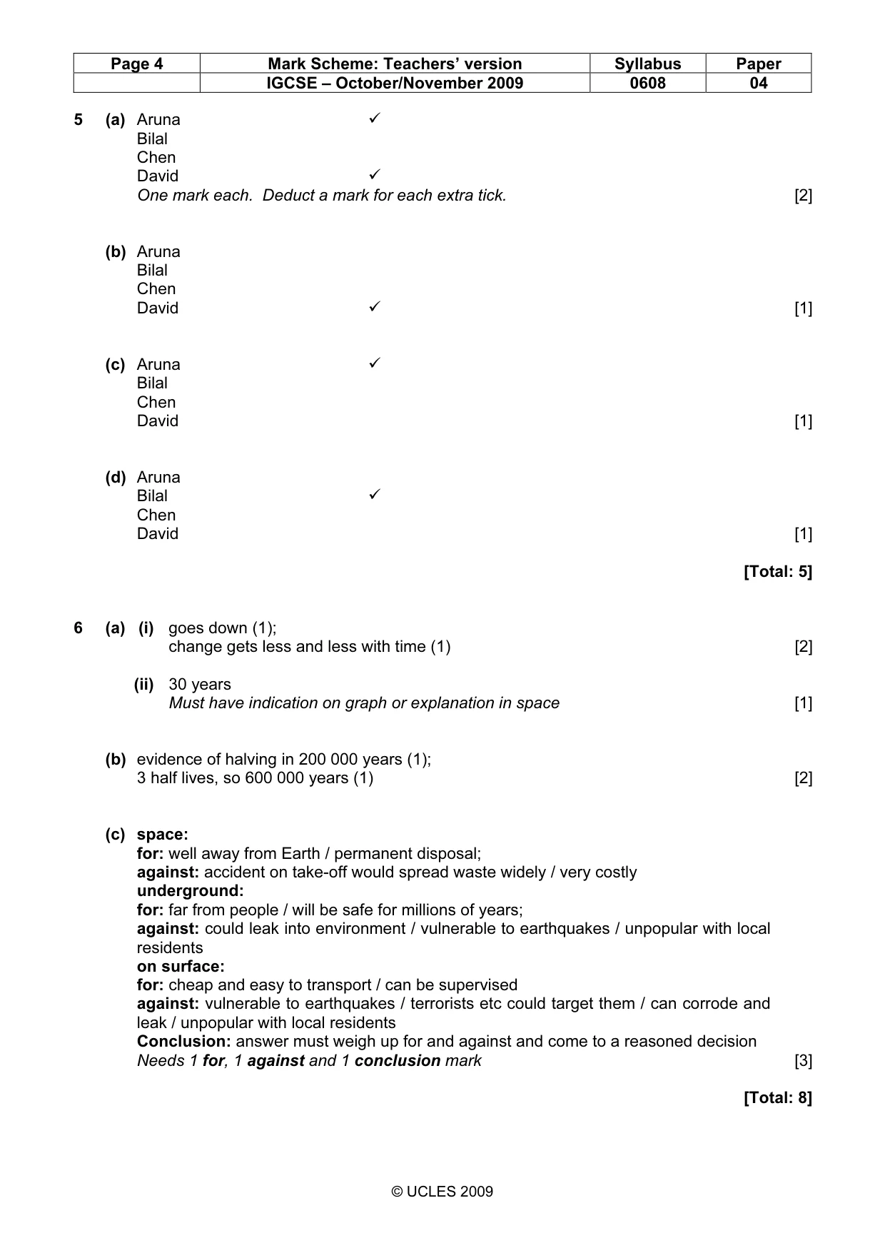 Mark scheme, page 4 of 6