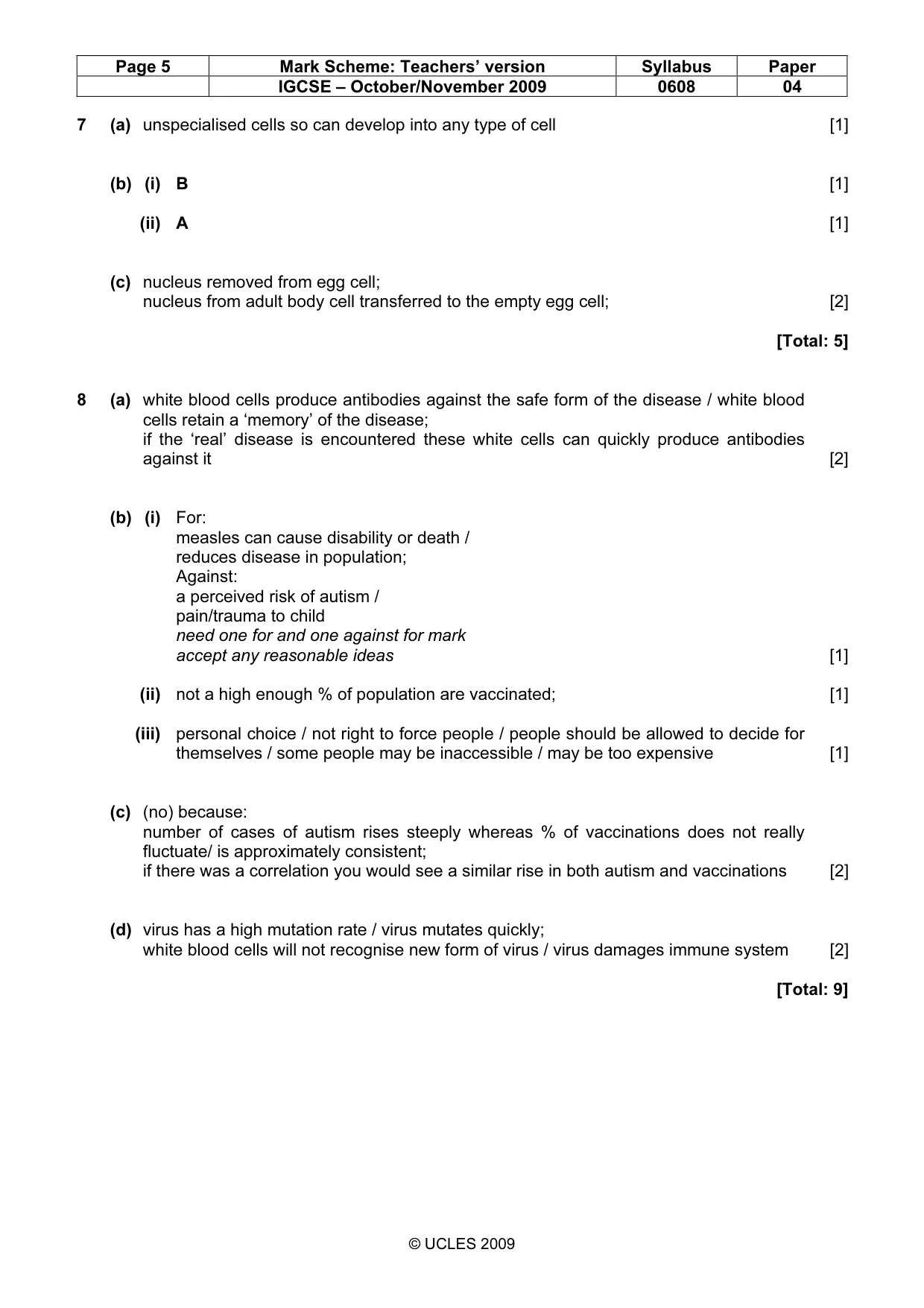 Mark scheme, page 5 of 6