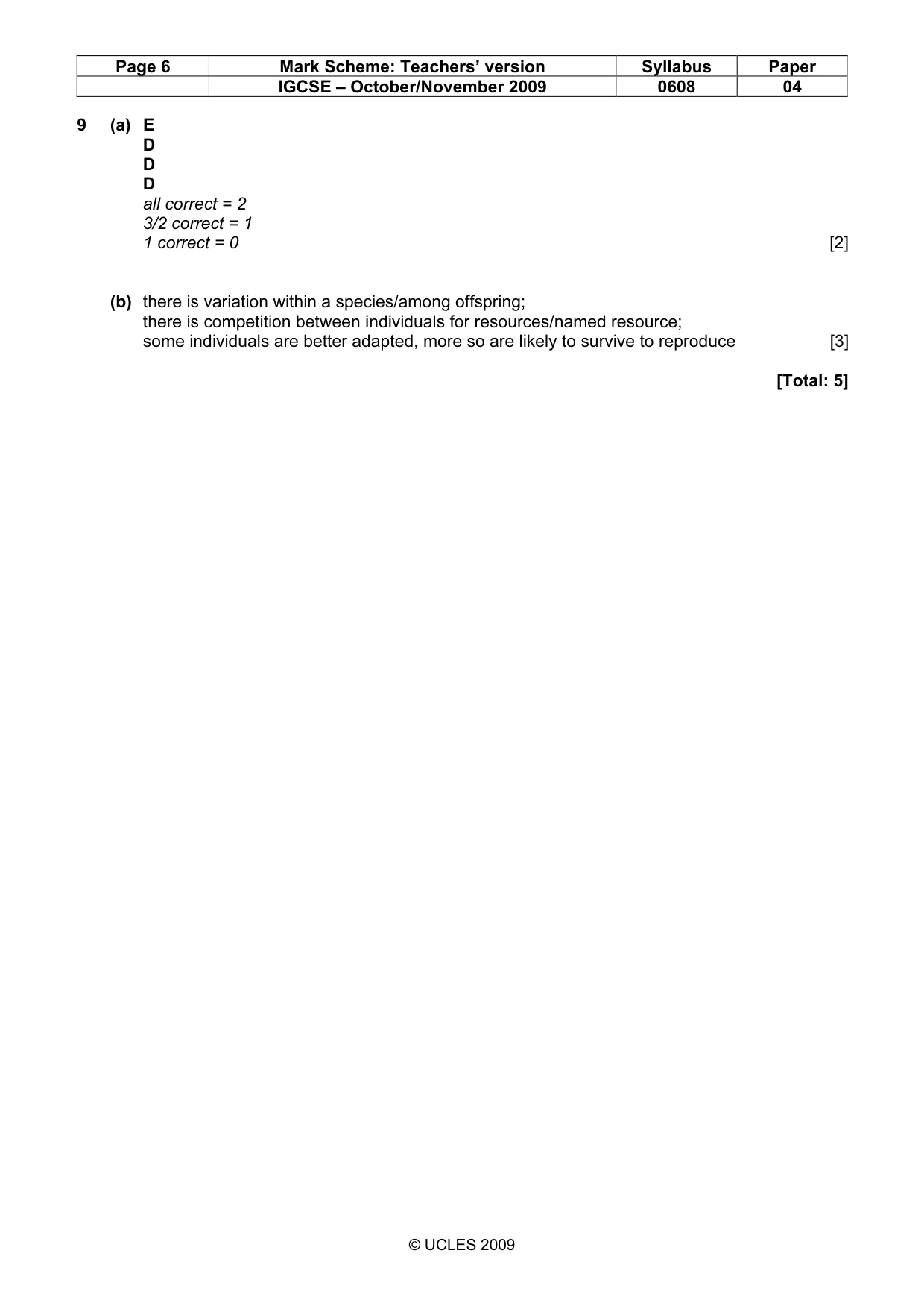 Mark scheme, page 6 of 6