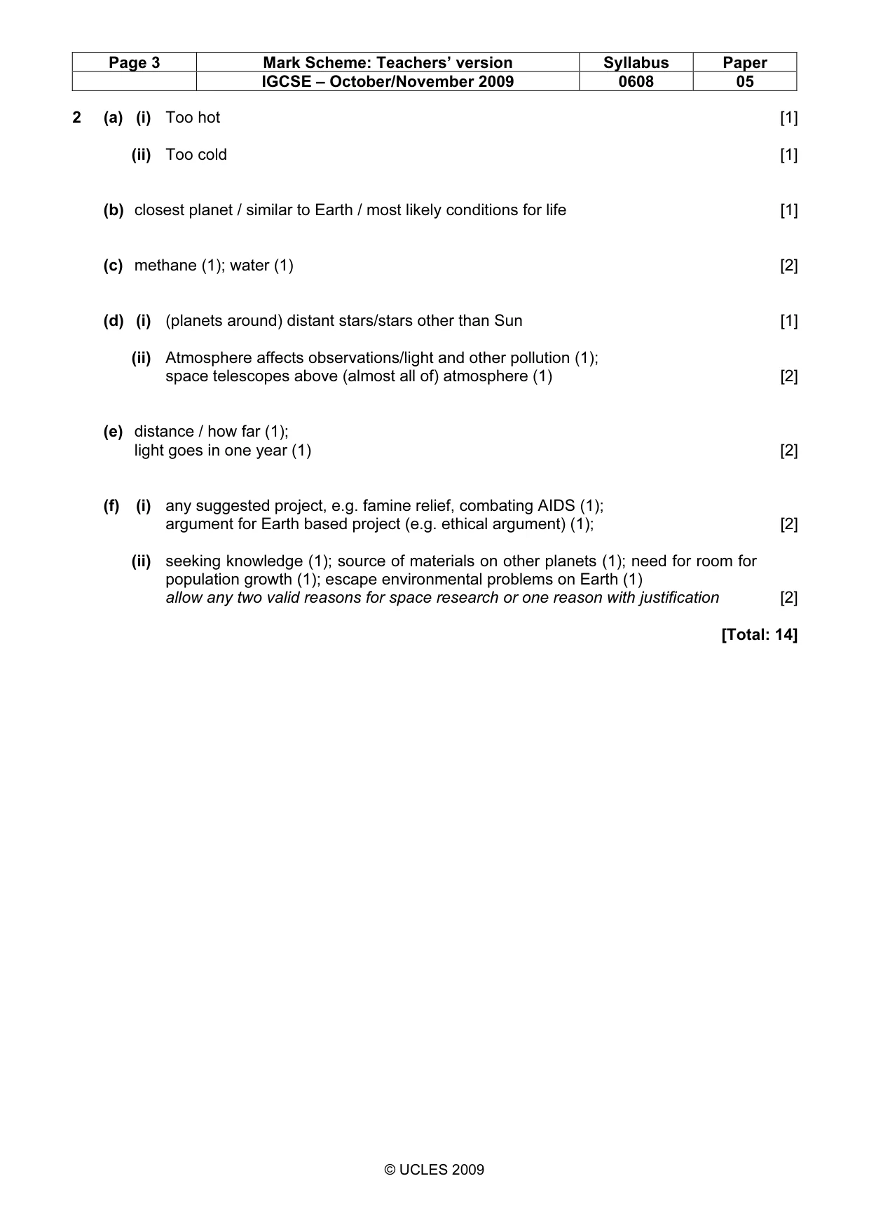 Mark scheme, page 3 of 5