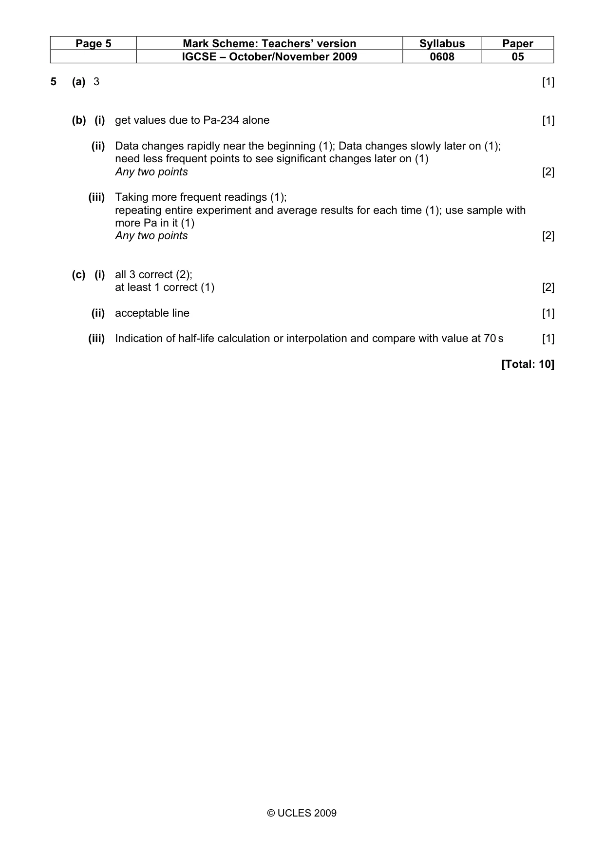 Mark scheme, page 5 of 5