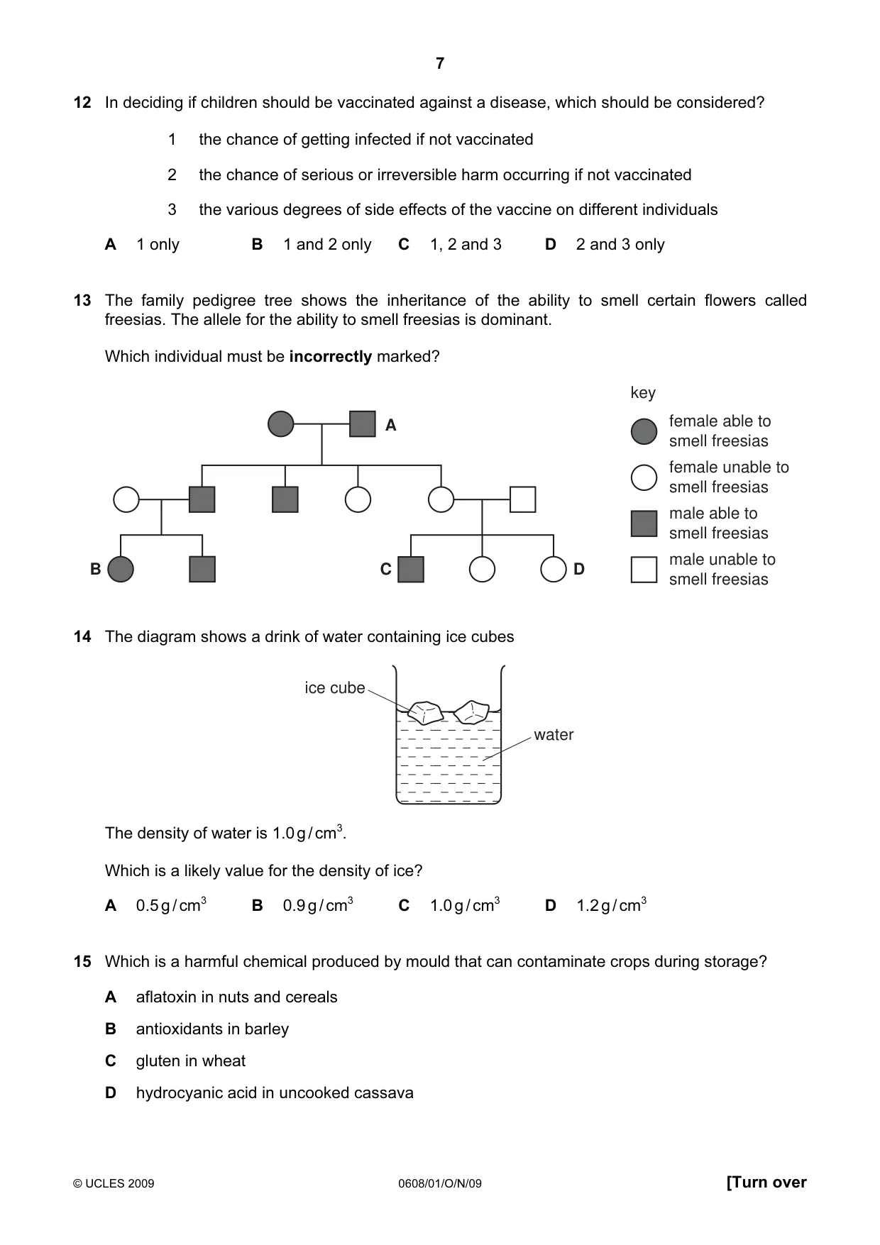 Cambridge IGCSE Twenty-First Century Science 0608 2009 Oct/Nov Paper 1 · Variant 1 question paper, page 7 of 20