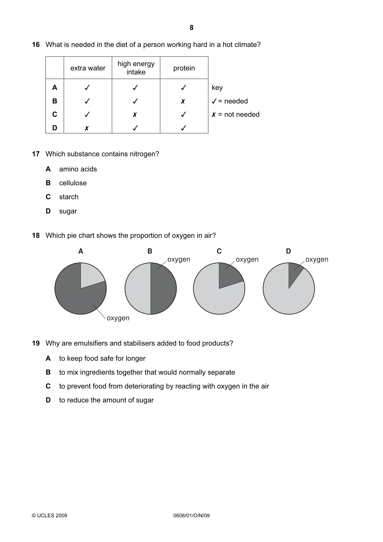 Cambridge IGCSE Twenty-First Century Science 0608 2009 Oct/Nov Paper 1 · Variant 1 question paper, page 8 of 20