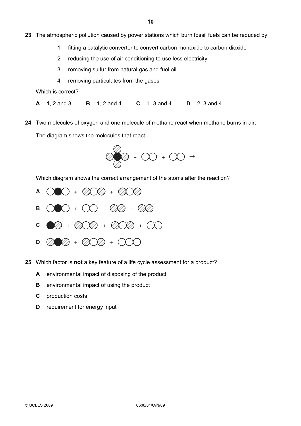 Cambridge IGCSE Twenty-First Century Science 0608 2009 Oct/Nov Paper 1 · Variant 1 question paper, page 10 of 20