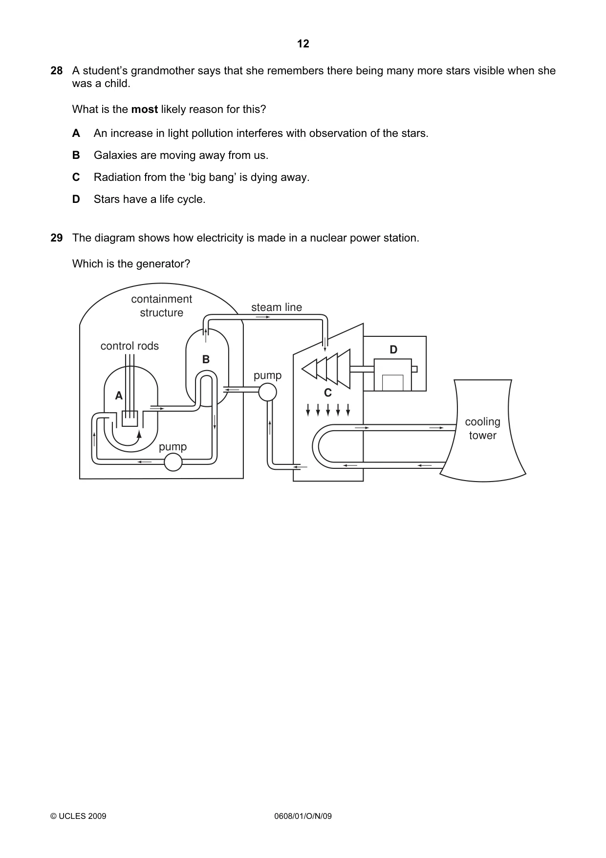 Cambridge IGCSE Twenty-First Century Science 0608 2009 Oct/Nov Paper 1 · Variant 1 question paper, page 12 of 20