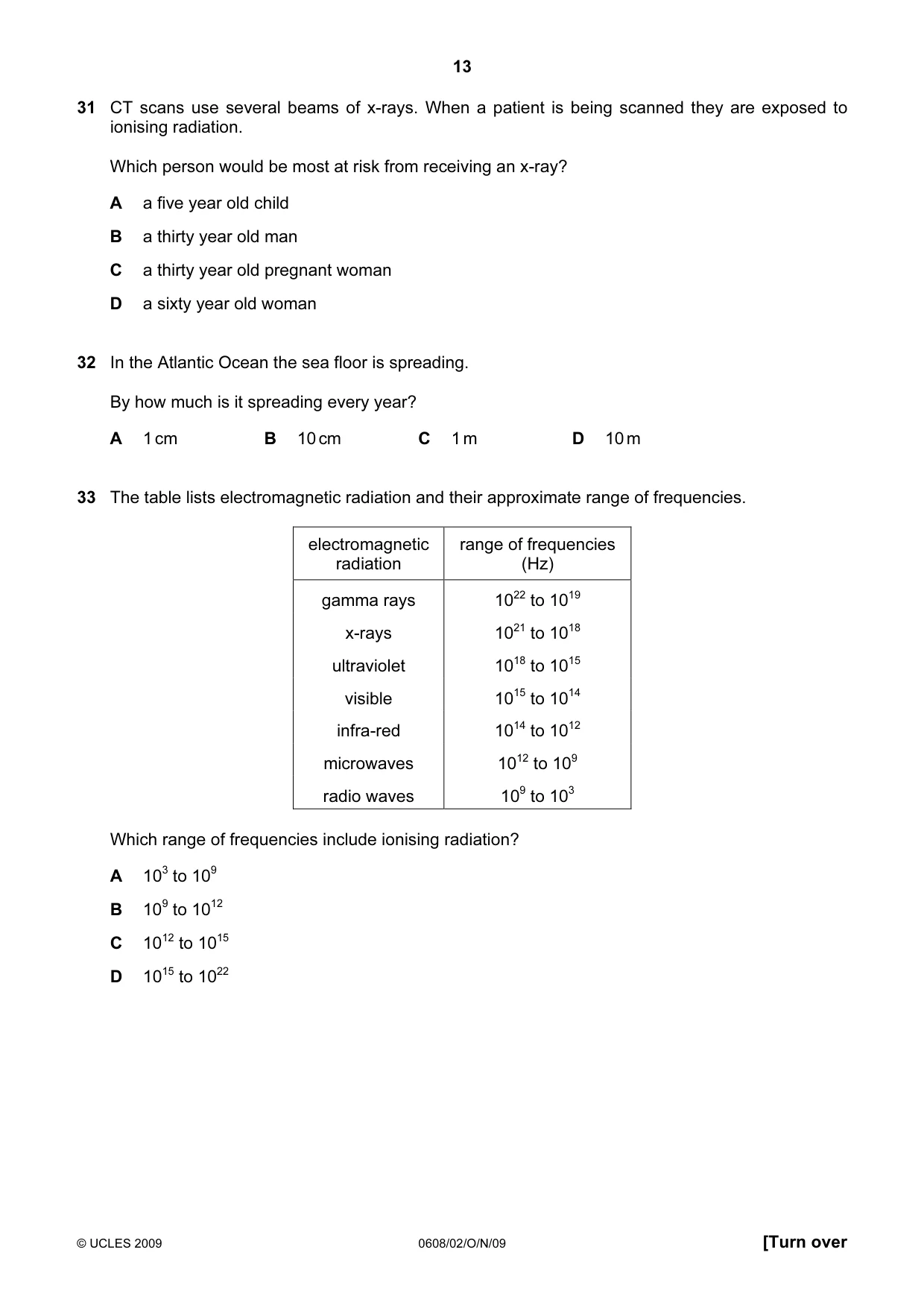 Cambridge IGCSE Twenty-First Century Science 0608 2009 Oct/Nov Paper 2 · Variant 1 question paper, page 13 of 20