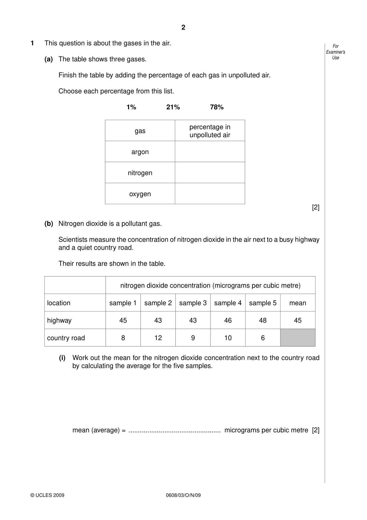 Cambridge IGCSE Twenty-First Century Science 0608 2009 Oct/Nov Paper 3 · Variant 1 question paper, page 2 of 16