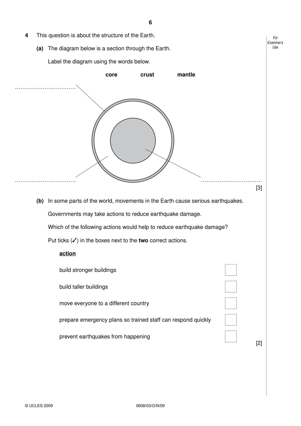 Cambridge IGCSE Twenty-First Century Science 0608 2009 Oct/Nov Paper 3 · Variant 1 question paper, page 6 of 16