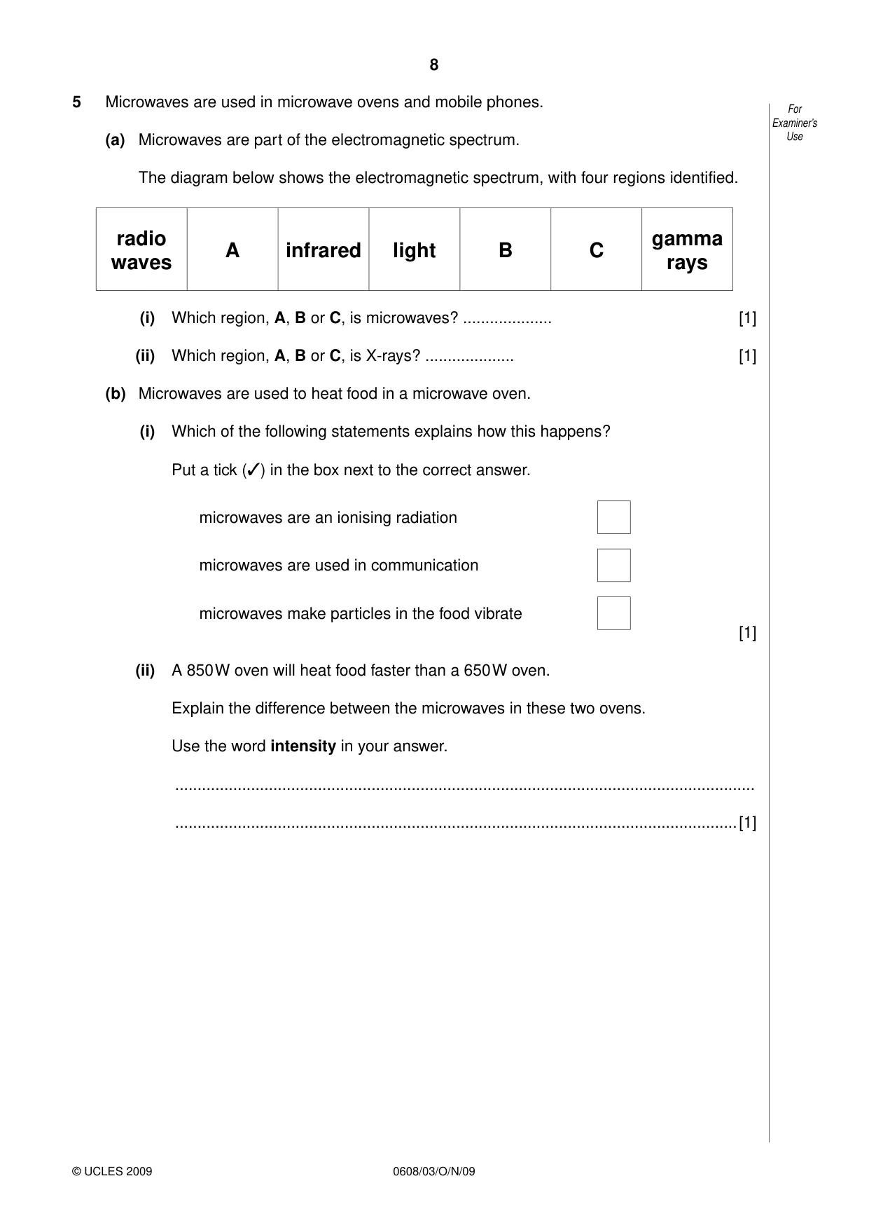 Cambridge IGCSE Twenty-First Century Science 0608 2009 Oct/Nov Paper 3 · Variant 1 question paper, page 8 of 16