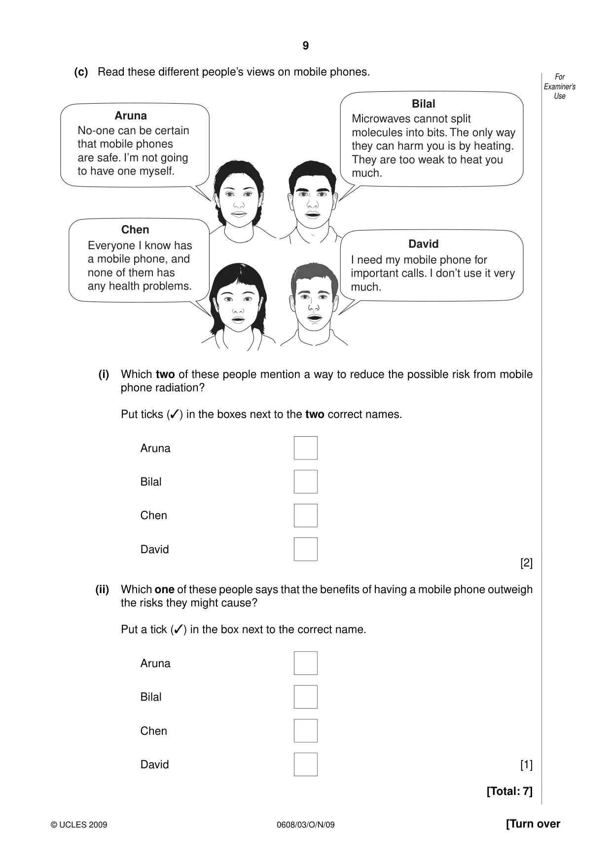 Cambridge IGCSE Twenty-First Century Science 0608 2009 Oct/Nov Paper 3 · Variant 1 question paper, page 9 of 16