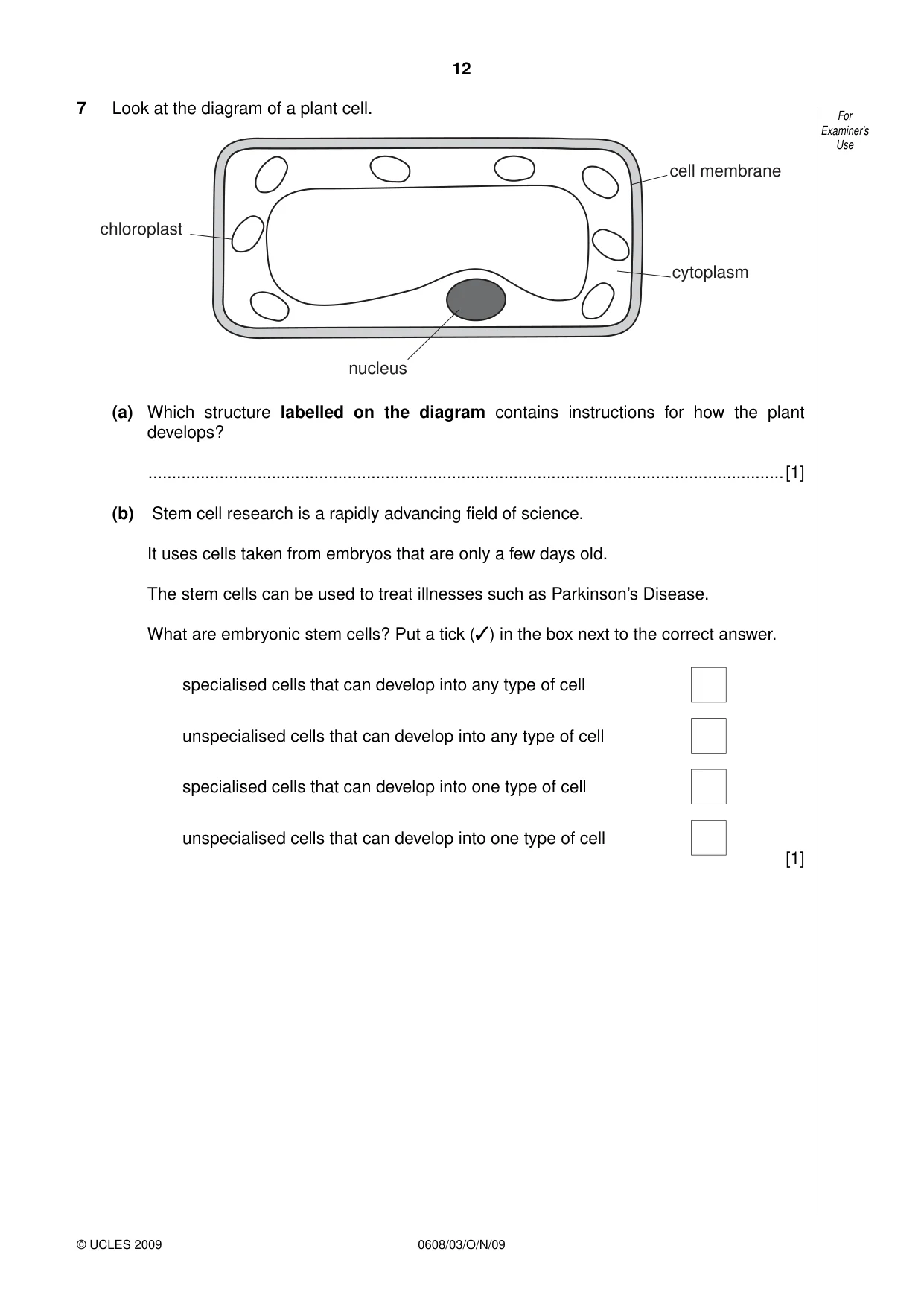 Cambridge IGCSE Twenty-First Century Science 0608 2009 Oct/Nov Paper 3 · Variant 1 question paper, page 12 of 16