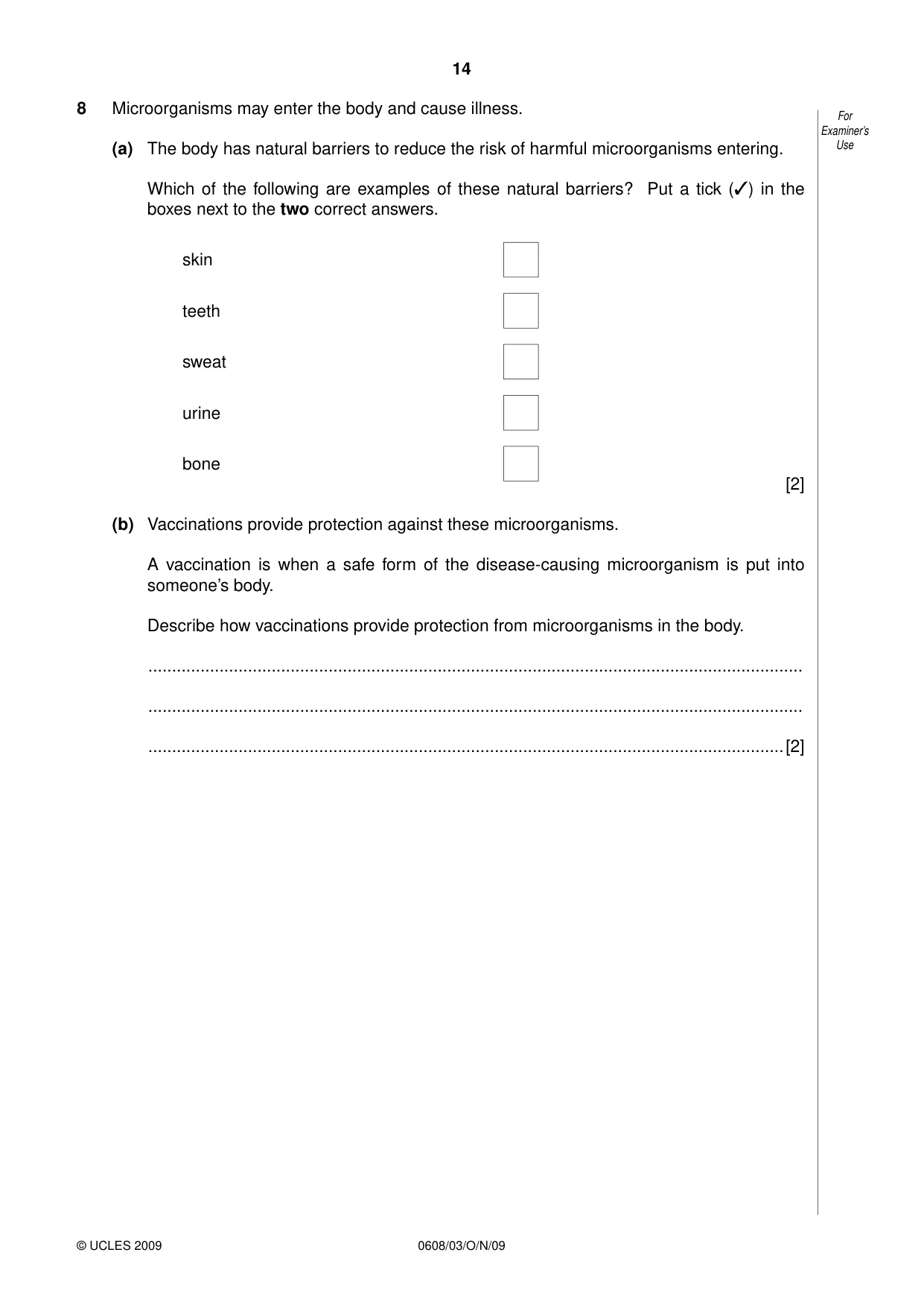 Cambridge IGCSE Twenty-First Century Science 0608 2009 Oct/Nov Paper 3 · Variant 1 question paper, page 14 of 16