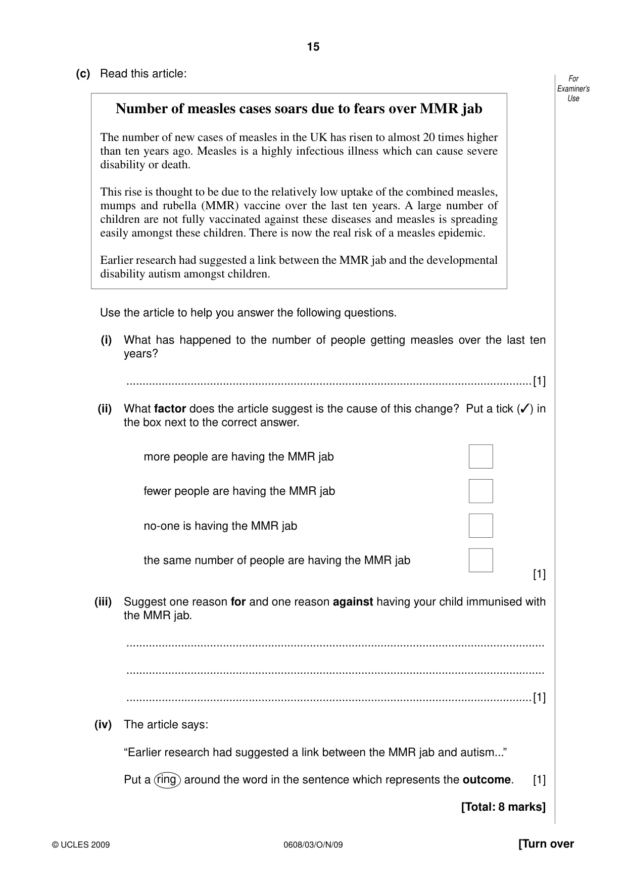 Cambridge IGCSE Twenty-First Century Science 0608 2009 Oct/Nov Paper 3 · Variant 1 question paper, page 15 of 16