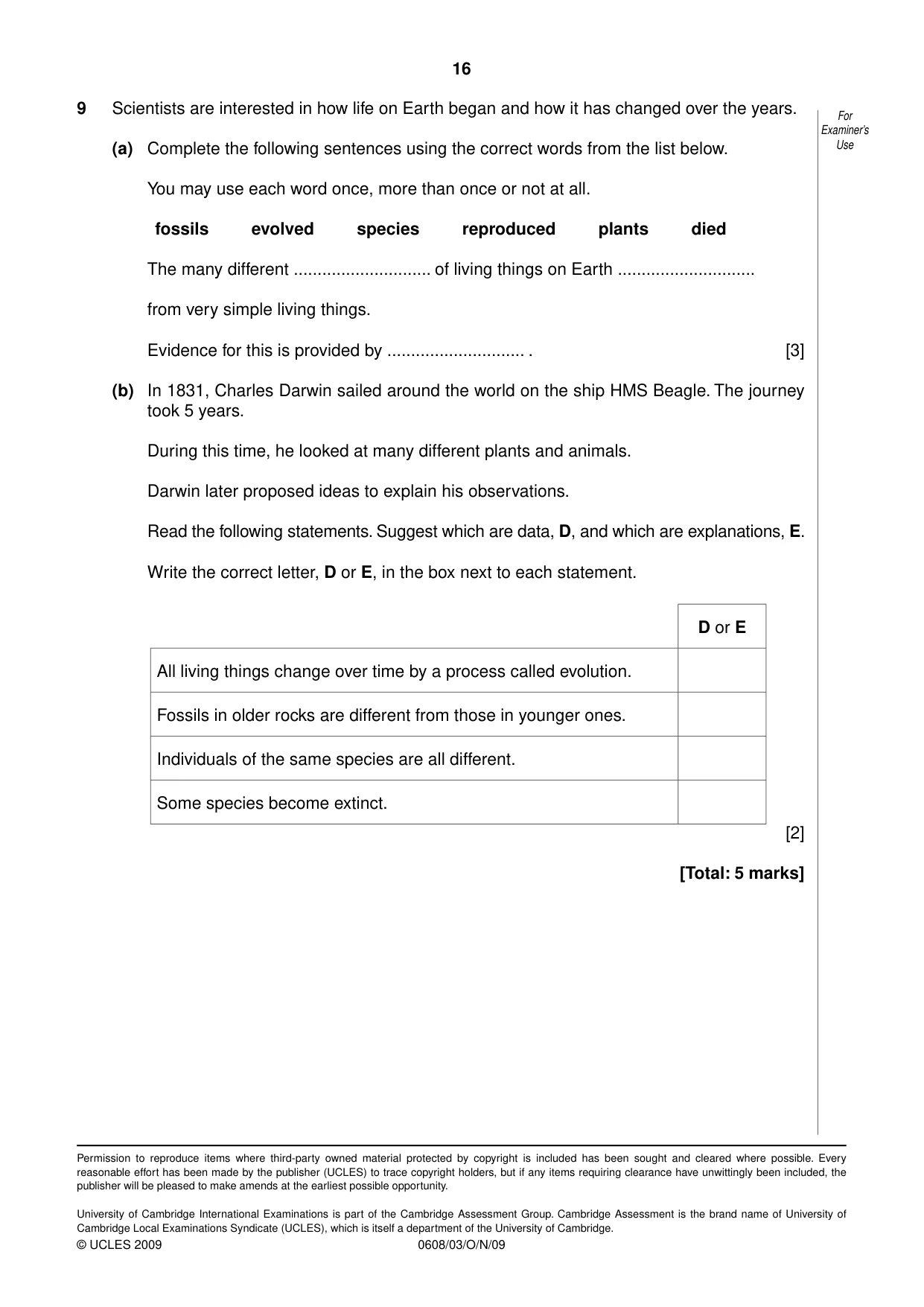 Cambridge IGCSE Twenty-First Century Science 0608 2009 Oct/Nov Paper 3 · Variant 1 question paper, page 16 of 16