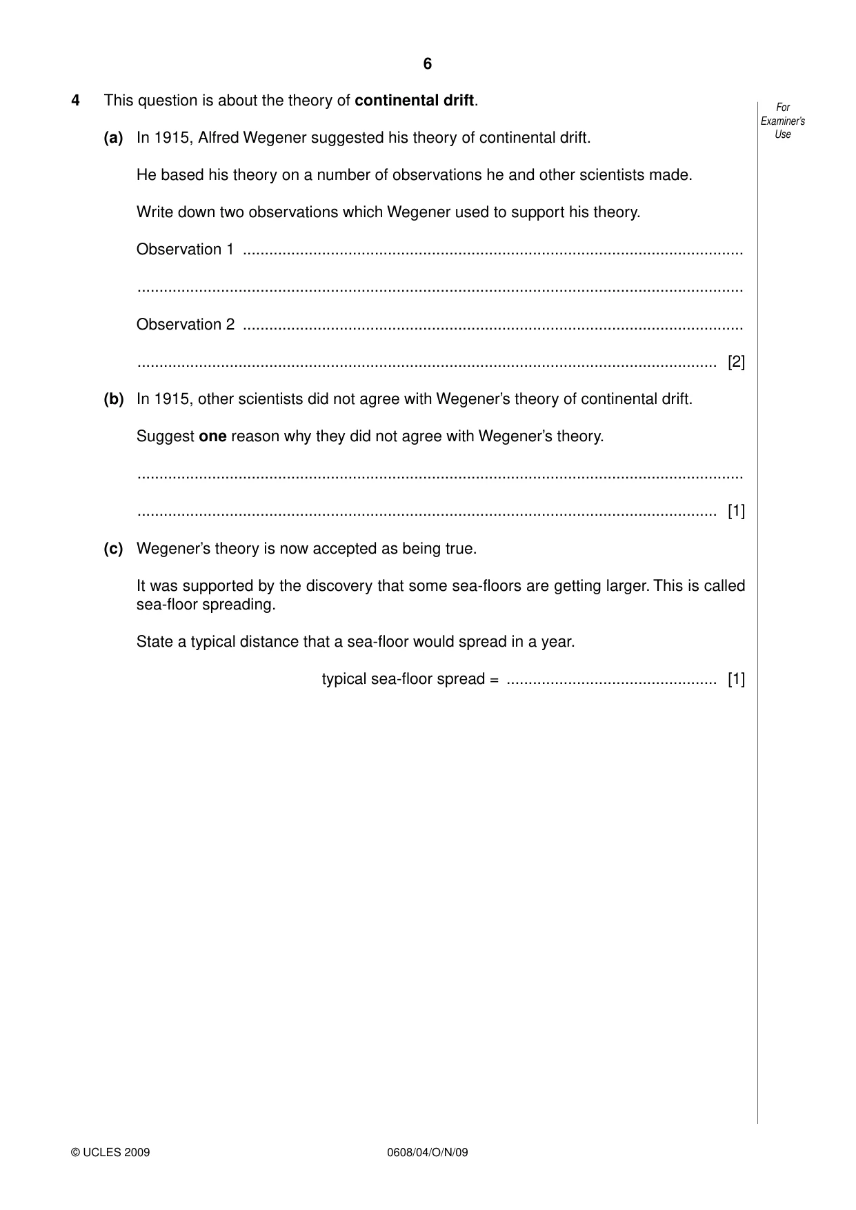 Cambridge IGCSE Twenty-First Century Science 0608 2009 Oct/Nov Paper 4 · Variant 1 question paper, page 6 of 16