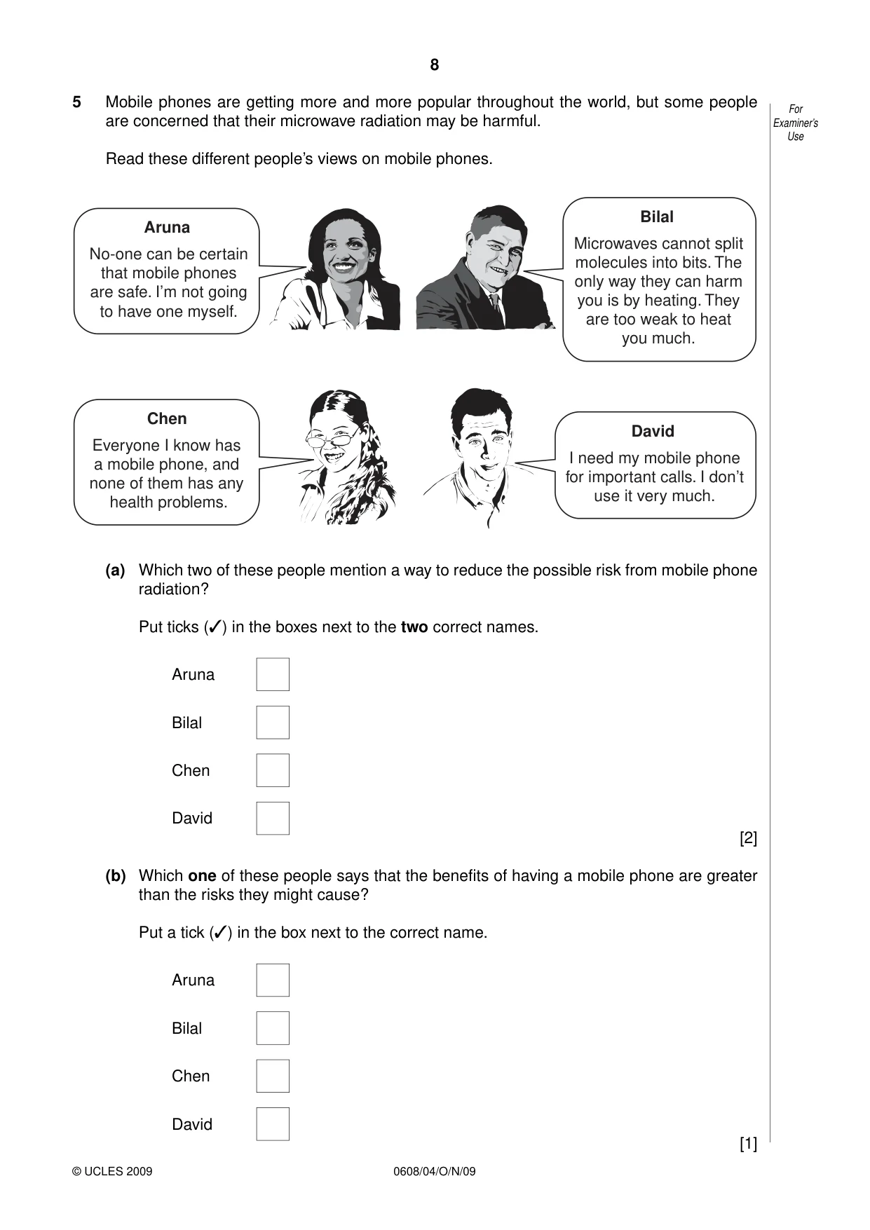 Cambridge IGCSE Twenty-First Century Science 0608 2009 Oct/Nov Paper 4 · Variant 1 question paper, page 8 of 16
