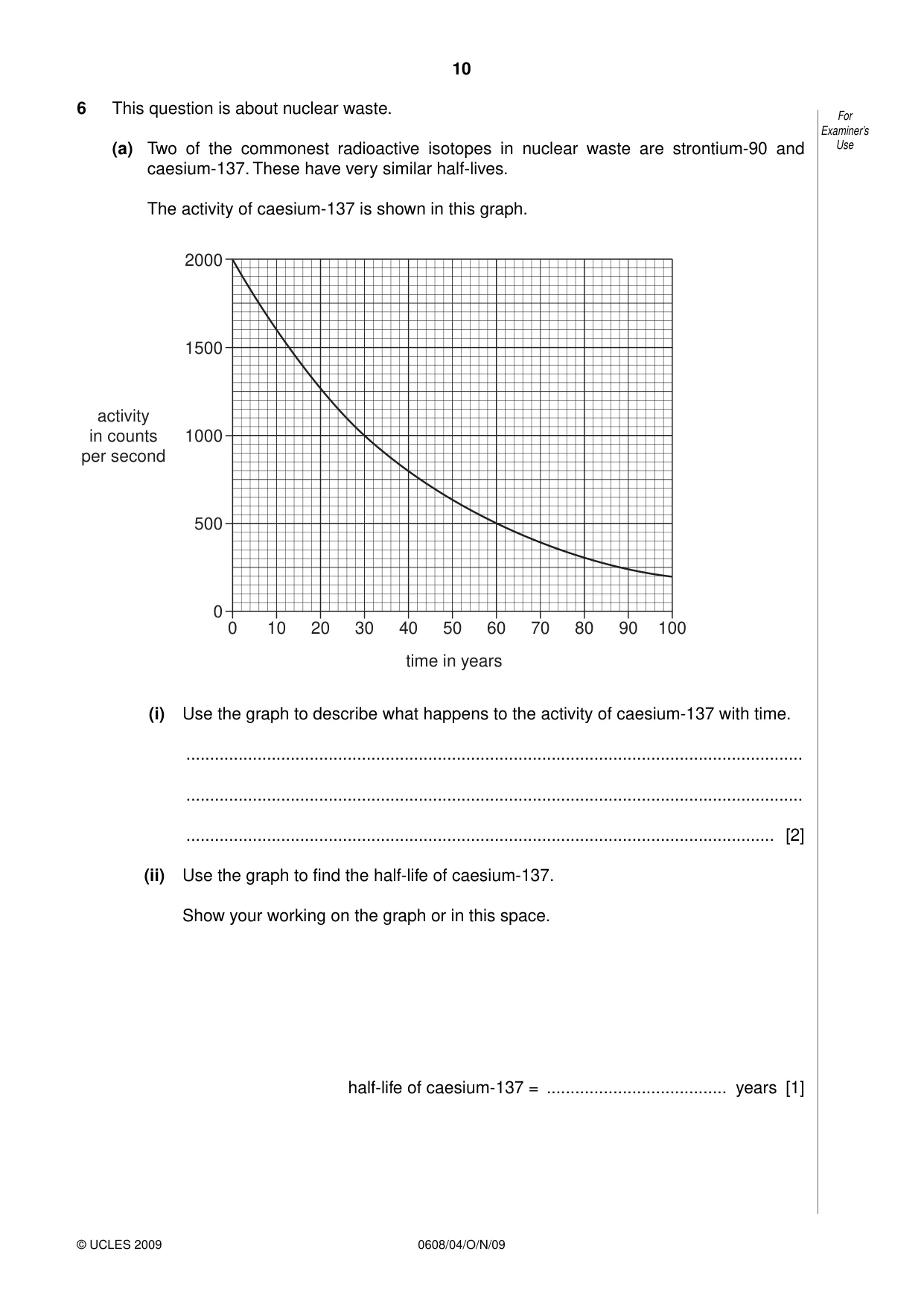 Cambridge IGCSE Twenty-First Century Science 0608 2009 Oct/Nov Paper 4 · Variant 1 question paper, page 10 of 16