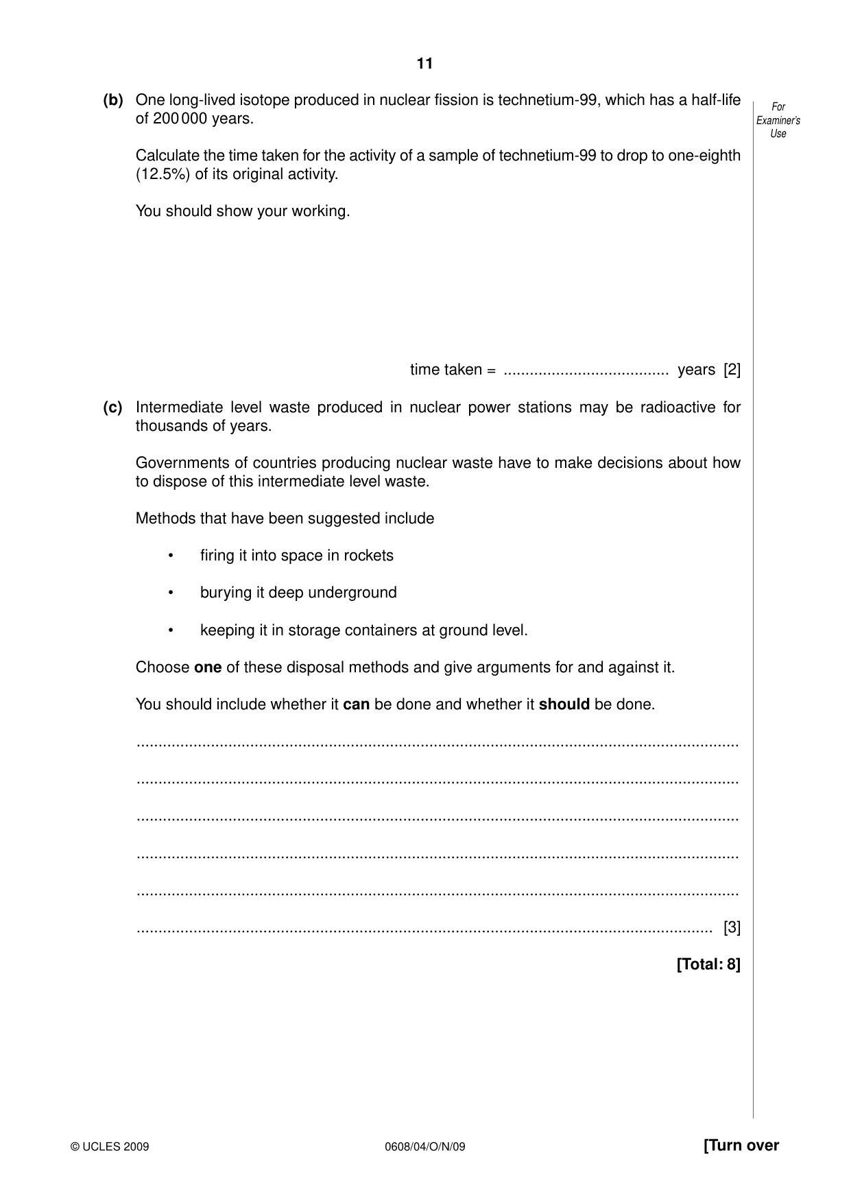 Cambridge IGCSE Twenty-First Century Science 0608 2009 Oct/Nov Paper 4 · Variant 1 question paper, page 11 of 16