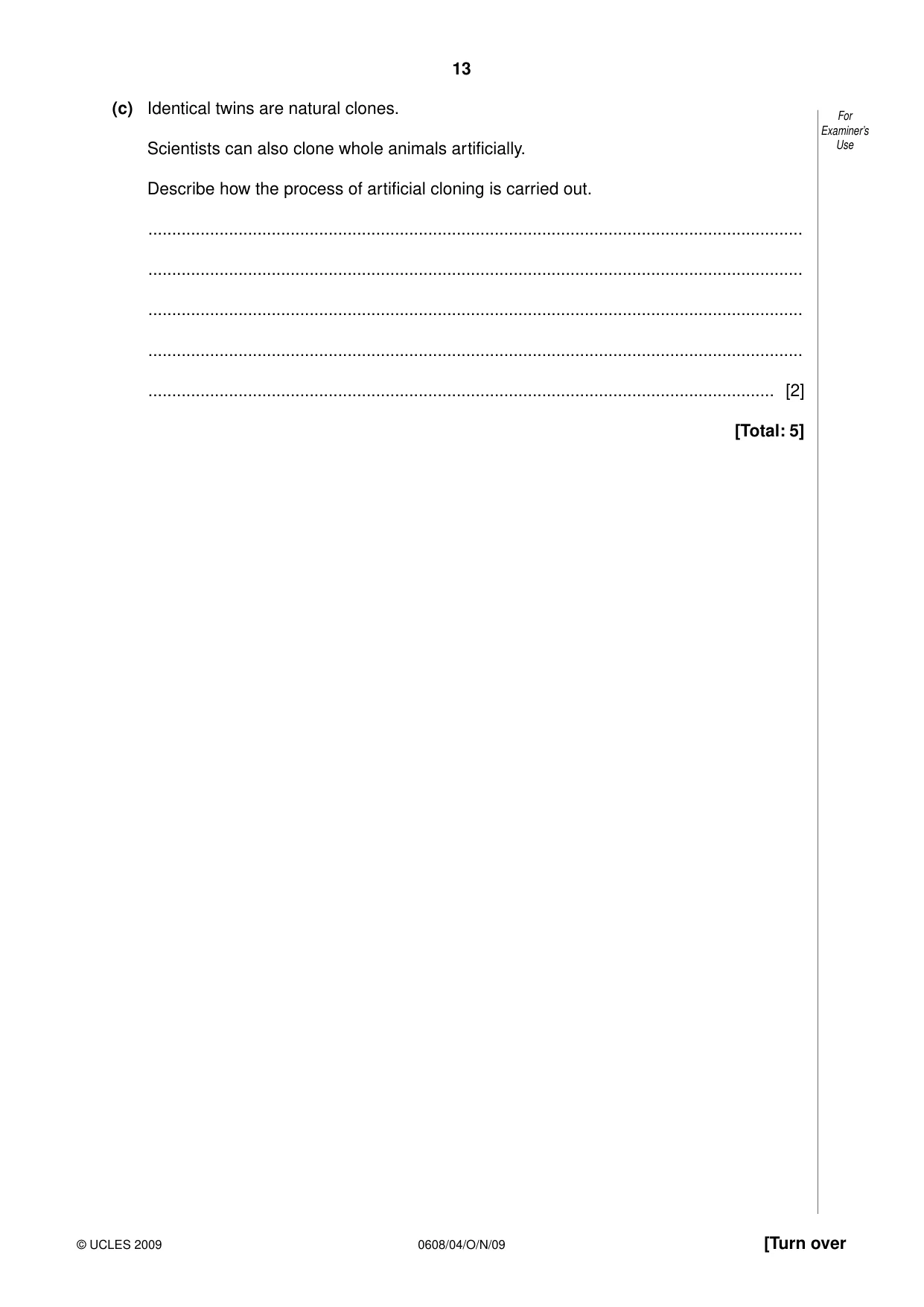 Cambridge IGCSE Twenty-First Century Science 0608 2009 Oct/Nov Paper 4 · Variant 1 question paper, page 13 of 16