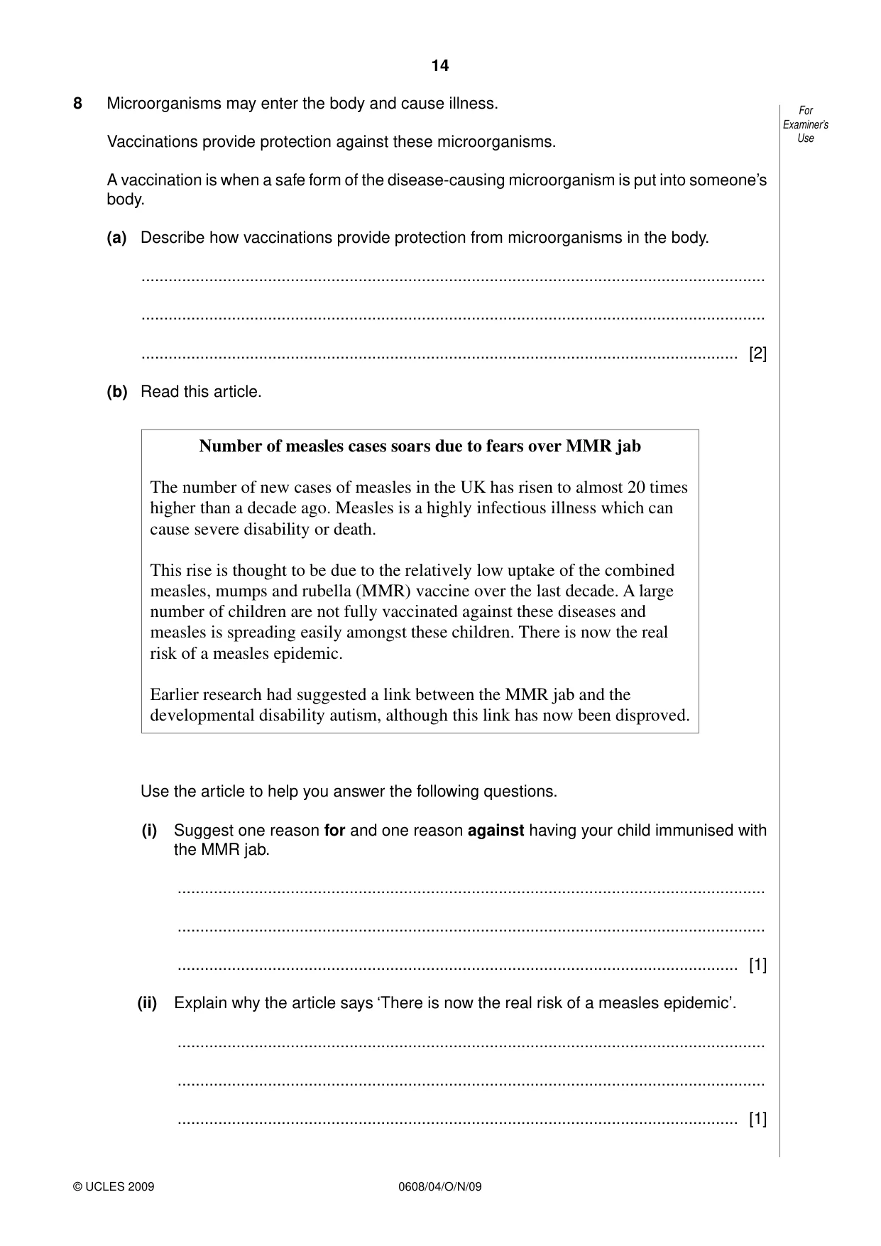 Cambridge IGCSE Twenty-First Century Science 0608 2009 Oct/Nov Paper 4 · Variant 1 question paper, page 14 of 16