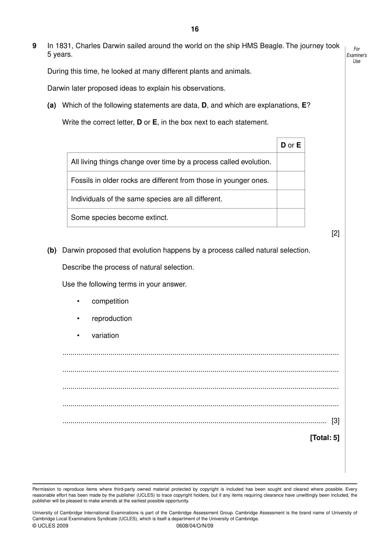 Cambridge IGCSE Twenty-First Century Science 0608 2009 Oct/Nov Paper 4 · Variant 1 question paper, page 16 of 16