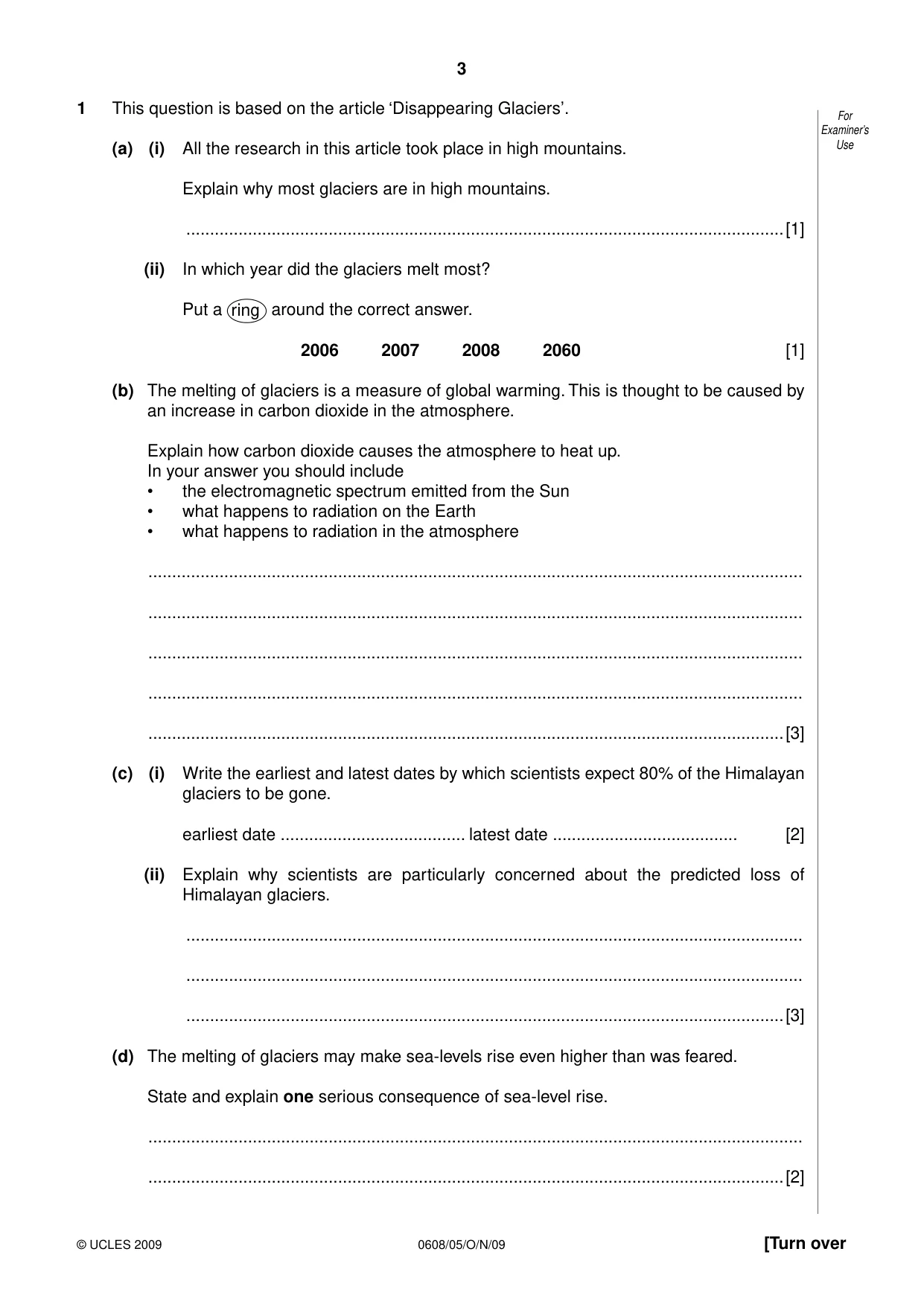 Cambridge IGCSE Twenty-First Century Science 0608 2009 Oct/Nov Paper 5 · Variant 1 question paper, page 3 of 16