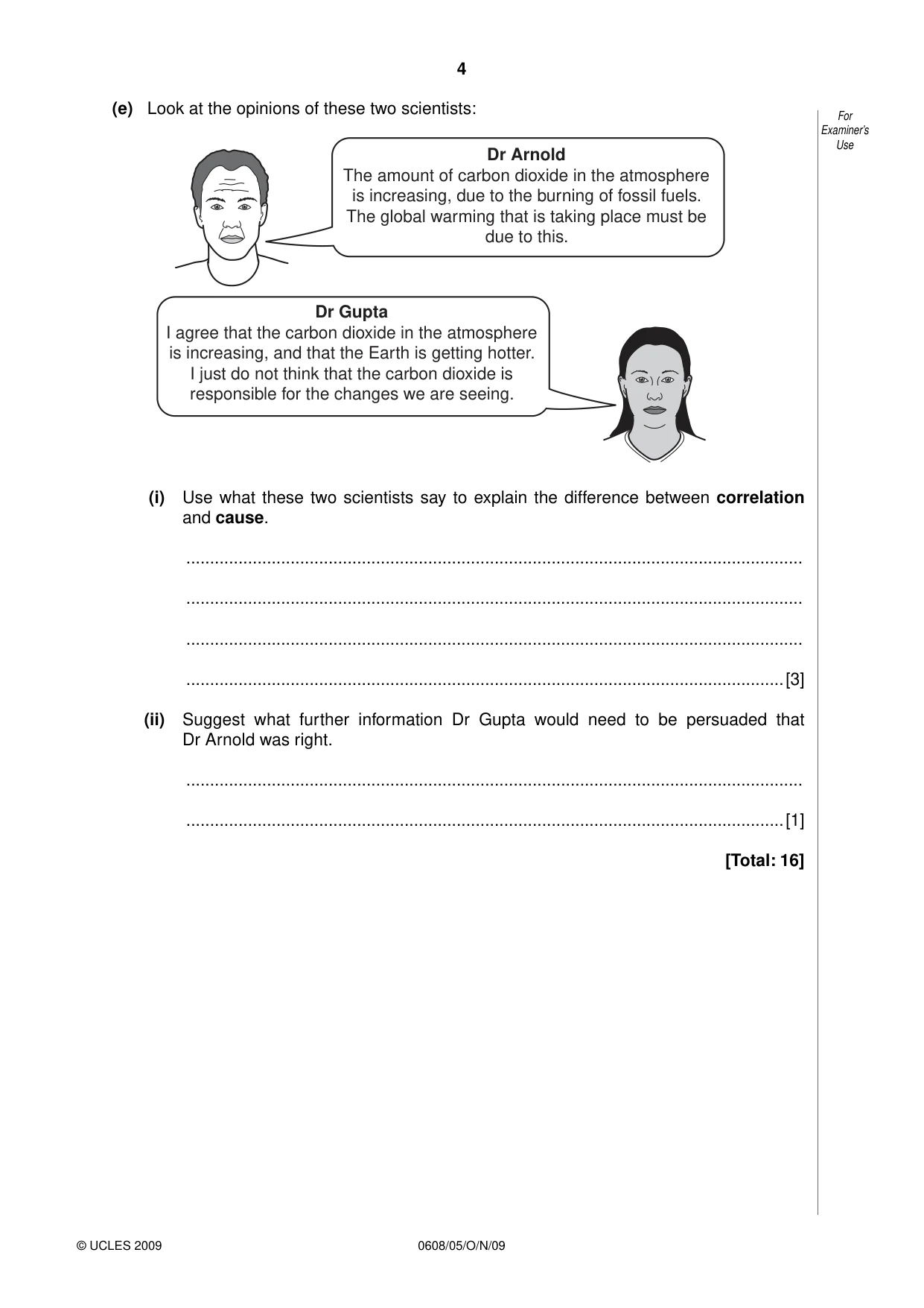 Cambridge IGCSE Twenty-First Century Science 0608 2009 Oct/Nov Paper 5 · Variant 1 question paper, page 4 of 16