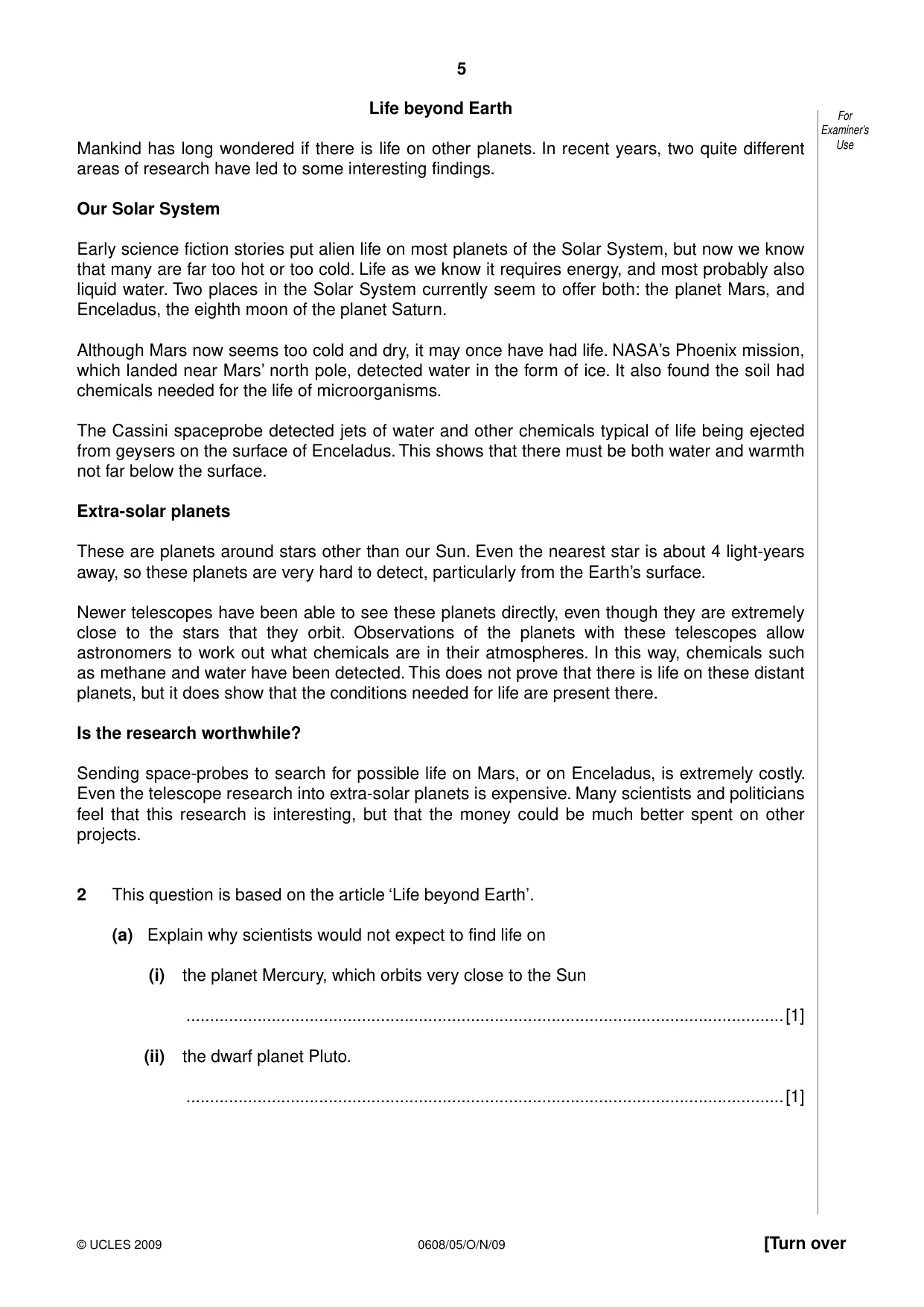 Cambridge IGCSE Twenty-First Century Science 0608 2009 Oct/Nov Paper 5 · Variant 1 question paper, page 5 of 16