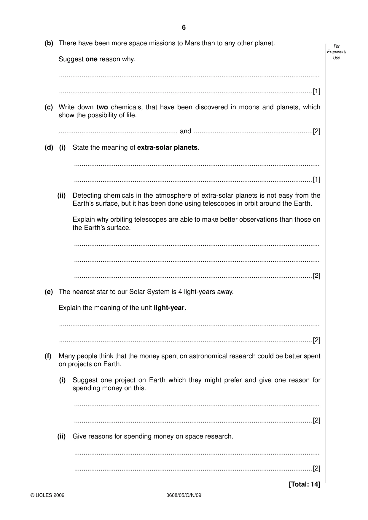 Cambridge IGCSE Twenty-First Century Science 0608 2009 Oct/Nov Paper 5 · Variant 1 question paper, page 6 of 16