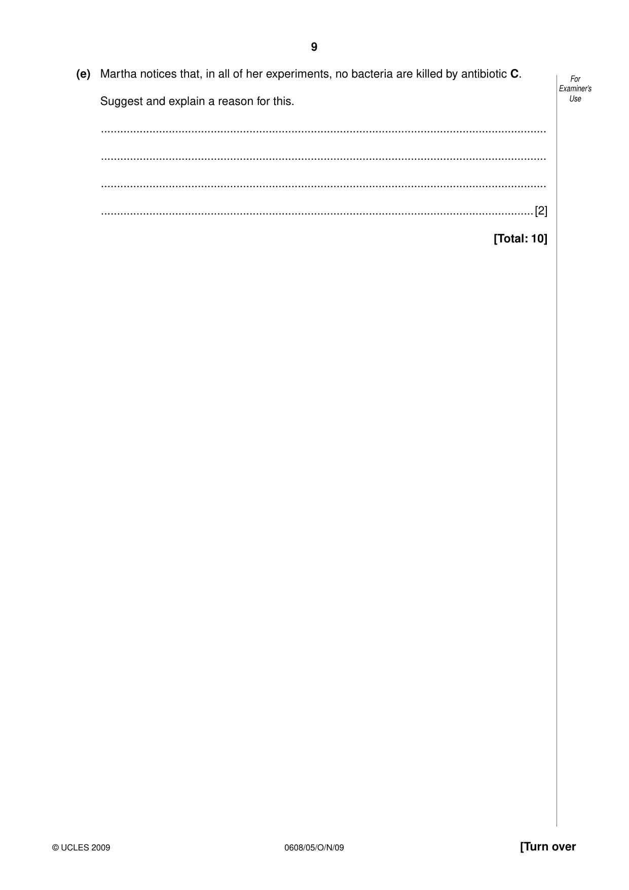 Cambridge IGCSE Twenty-First Century Science 0608 2009 Oct/Nov Paper 5 · Variant 1 question paper, page 9 of 16