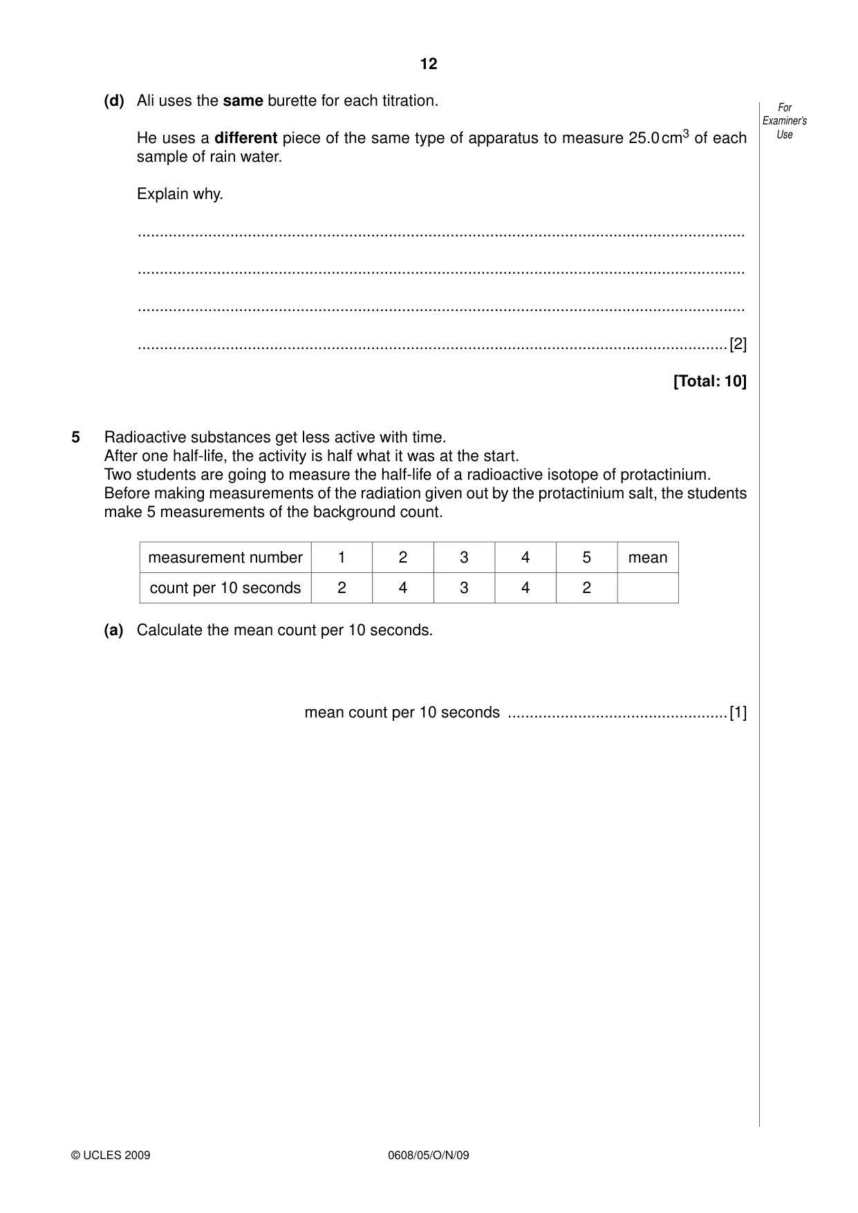 Cambridge IGCSE Twenty-First Century Science 0608 2009 Oct/Nov Paper 5 · Variant 1 question paper, page 12 of 16
