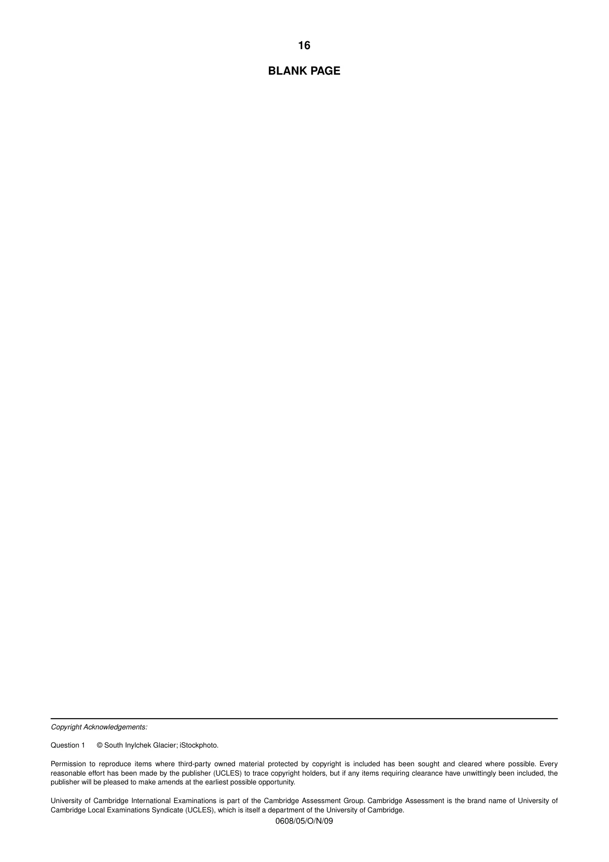 Cambridge IGCSE Twenty-First Century Science 0608 2009 Oct/Nov Paper 5 · Variant 1 question paper, page 16 of 16