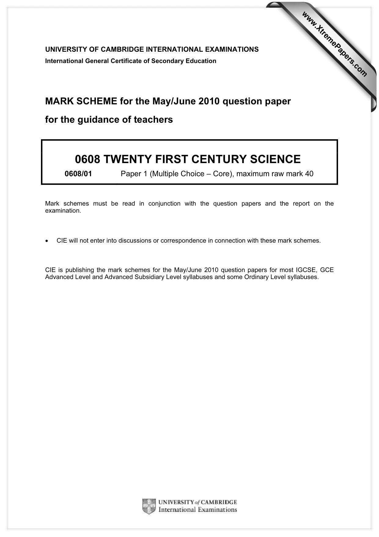 Mark scheme, page 1 of 2