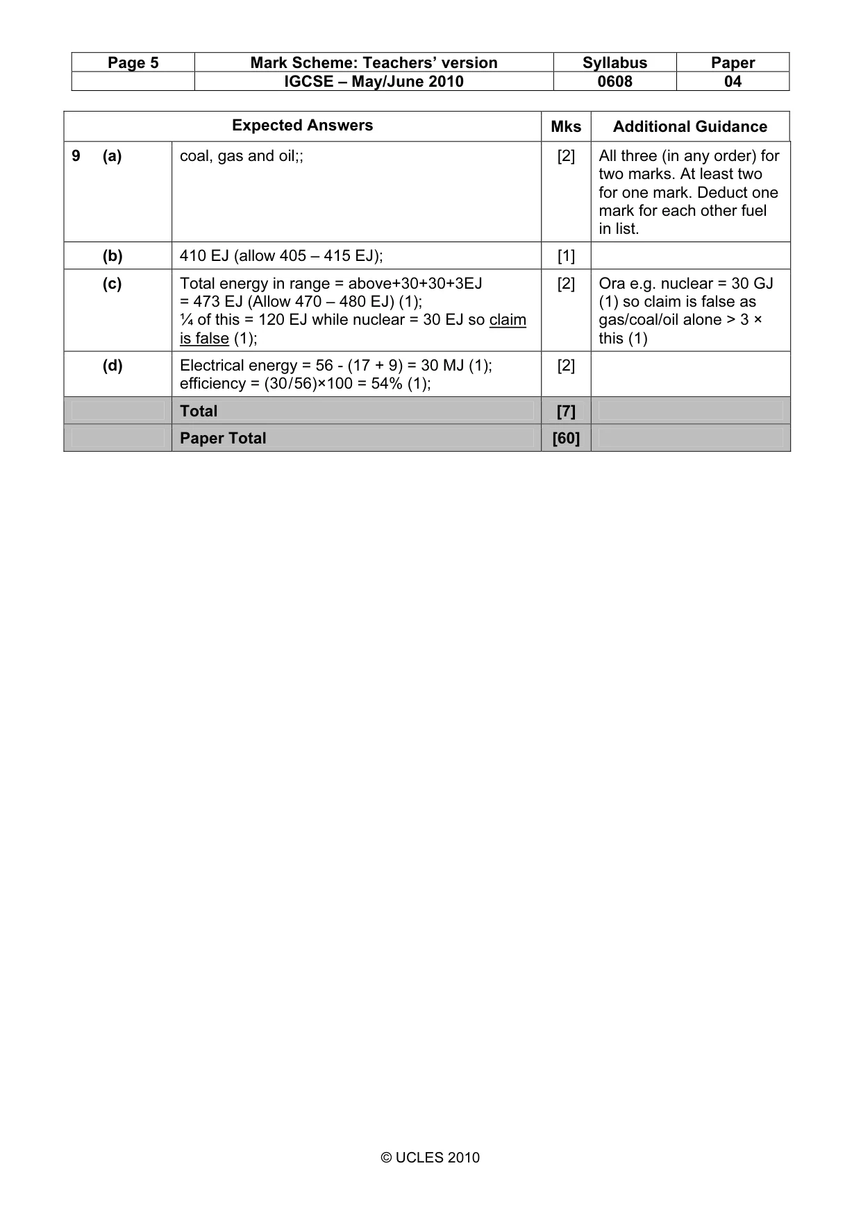 Mark scheme, page 5 of 5