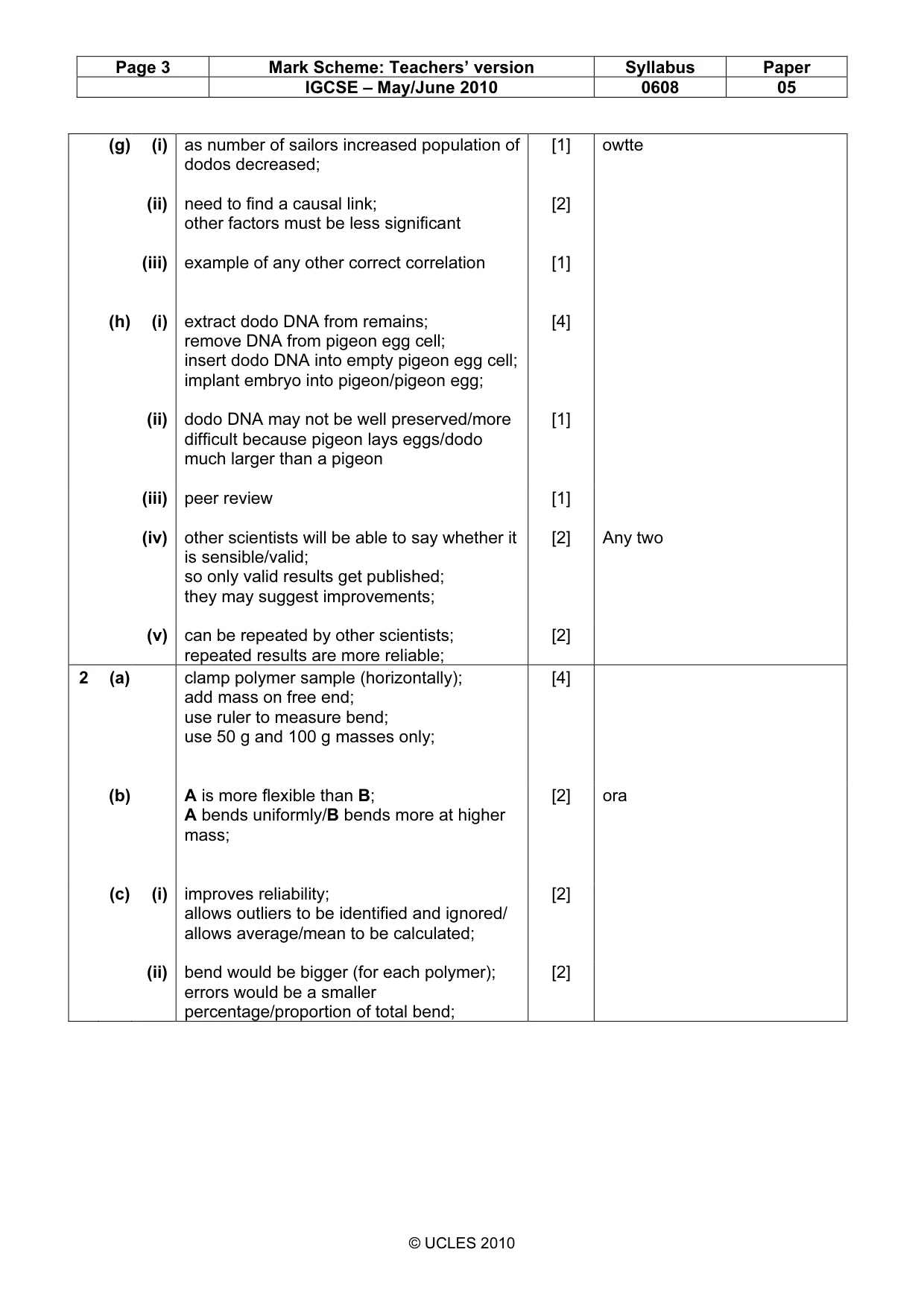 Mark scheme, page 3 of 4