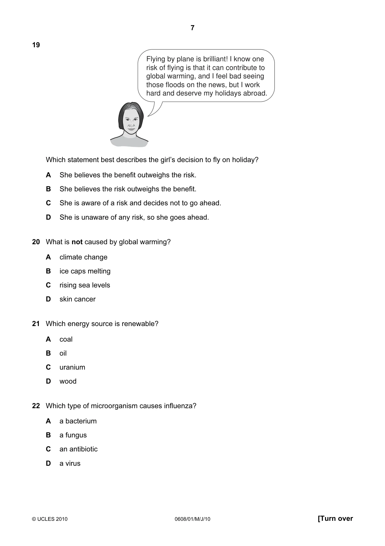Cambridge IGCSE Twenty-First Century Science 0608 2010 May/June Paper 1 · Variant 1 question paper, page 7 of 16