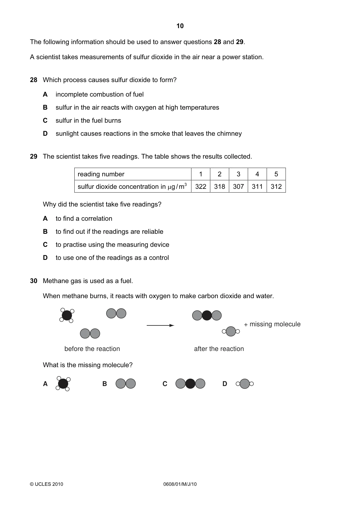 Cambridge IGCSE Twenty-First Century Science 0608 2010 May/June Paper 1 · Variant 1 question paper, page 10 of 16