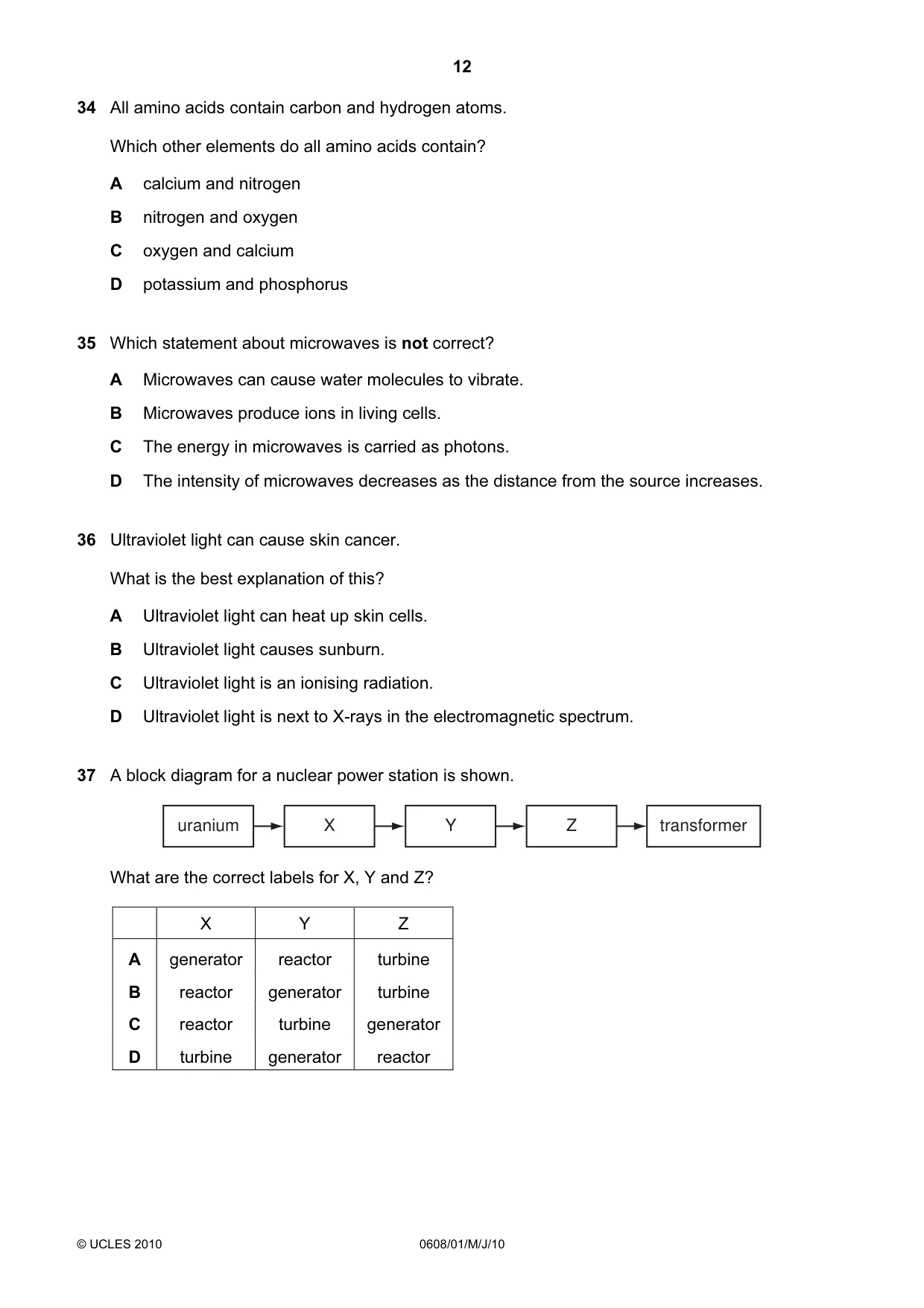 Cambridge IGCSE Twenty-First Century Science 0608 2010 May/June Paper 1 · Variant 1 question paper, page 12 of 16