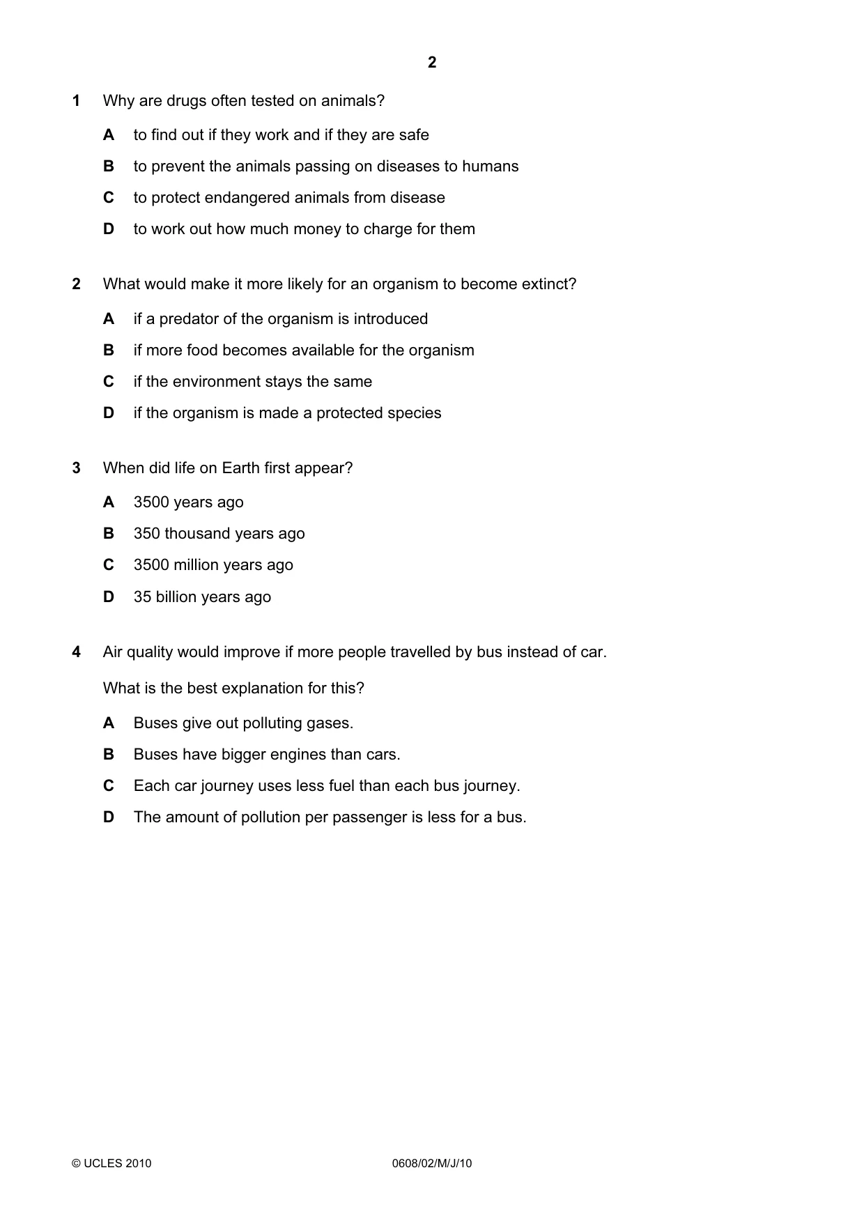 Cambridge IGCSE Twenty-First Century Science 0608 2010 May/June Paper 2 · Variant 1 question paper, page 2 of 16