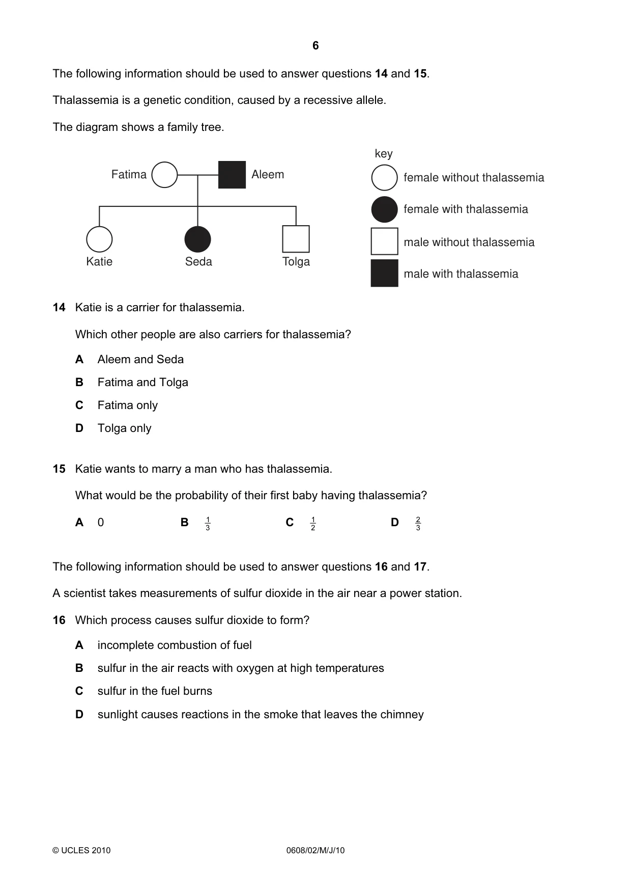 Cambridge IGCSE Twenty-First Century Science 0608 2010 May/June Paper 2 · Variant 1 question paper, page 6 of 16